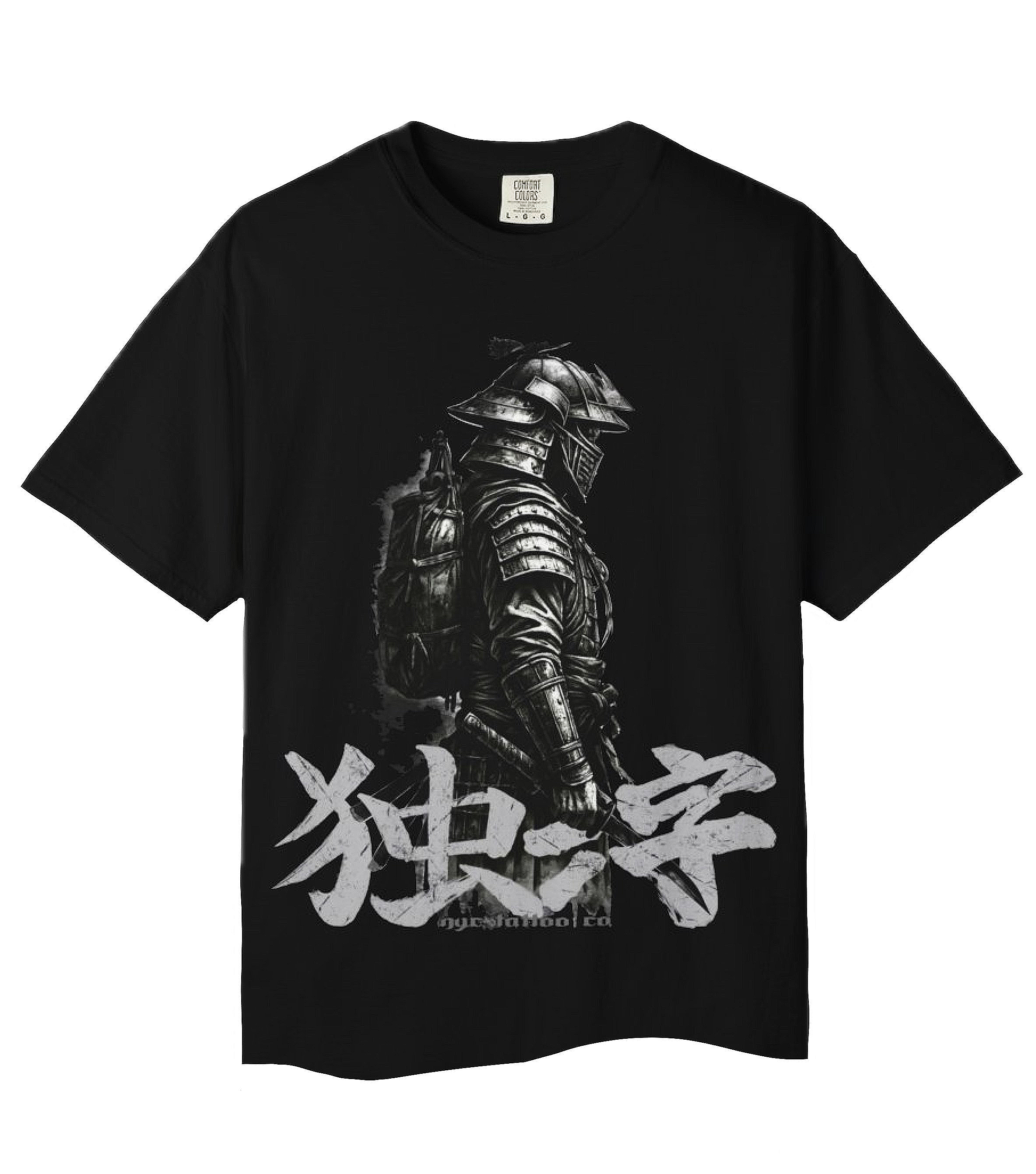 black samurai t-shirt – Japanese warrior graphic tee with bold kanji by NYC Tattoo Co.