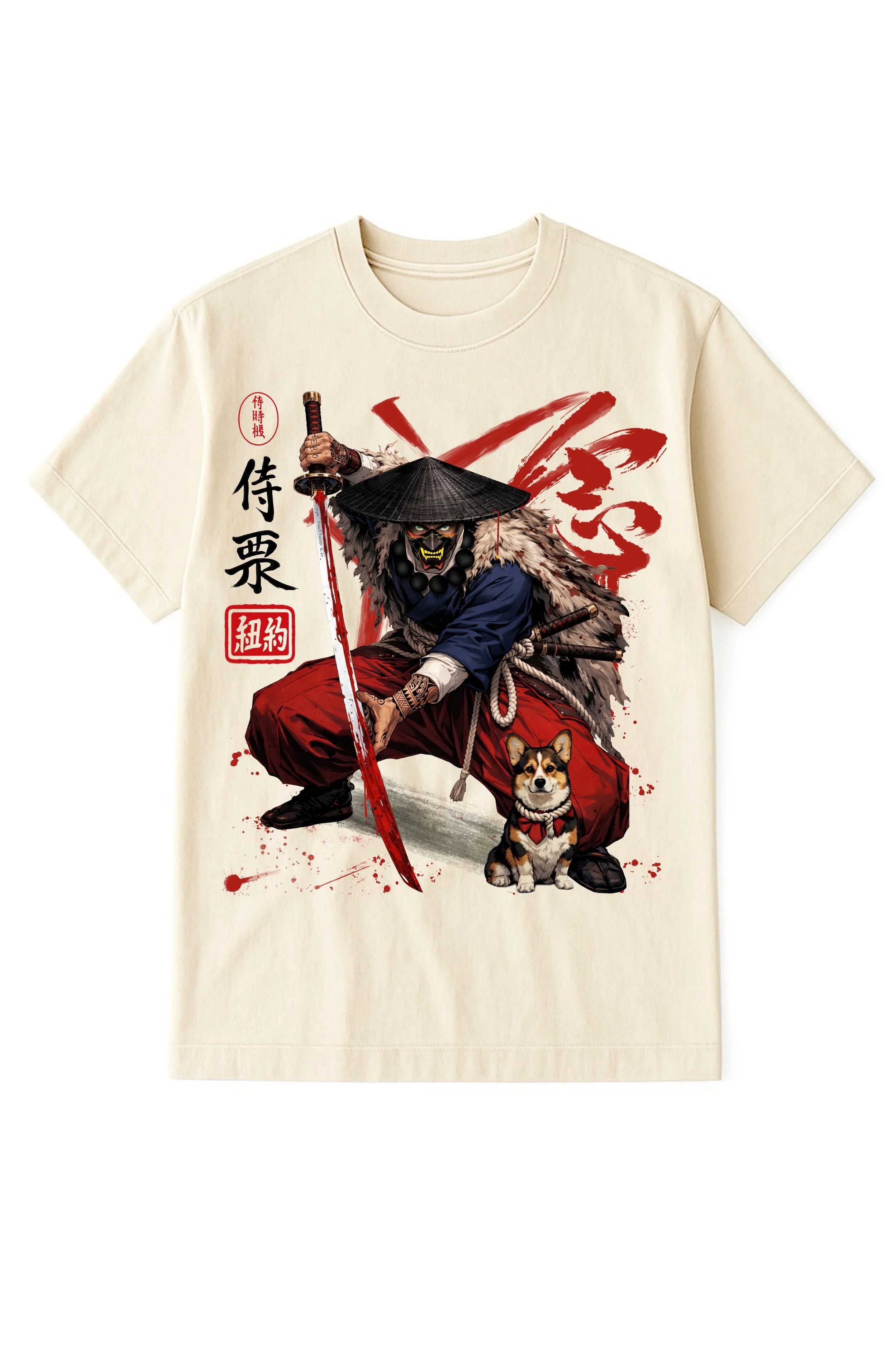 Samurai Kairos anime t-shirt featuring a futuristic Japanese samurai illustration with bold line art and streetwear design
