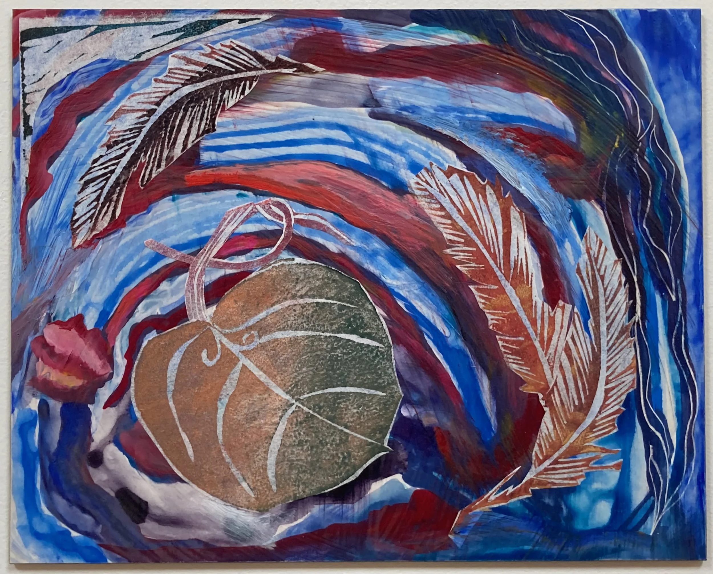 Swirling Leaves, 2025, mixed media, 8" x 10"