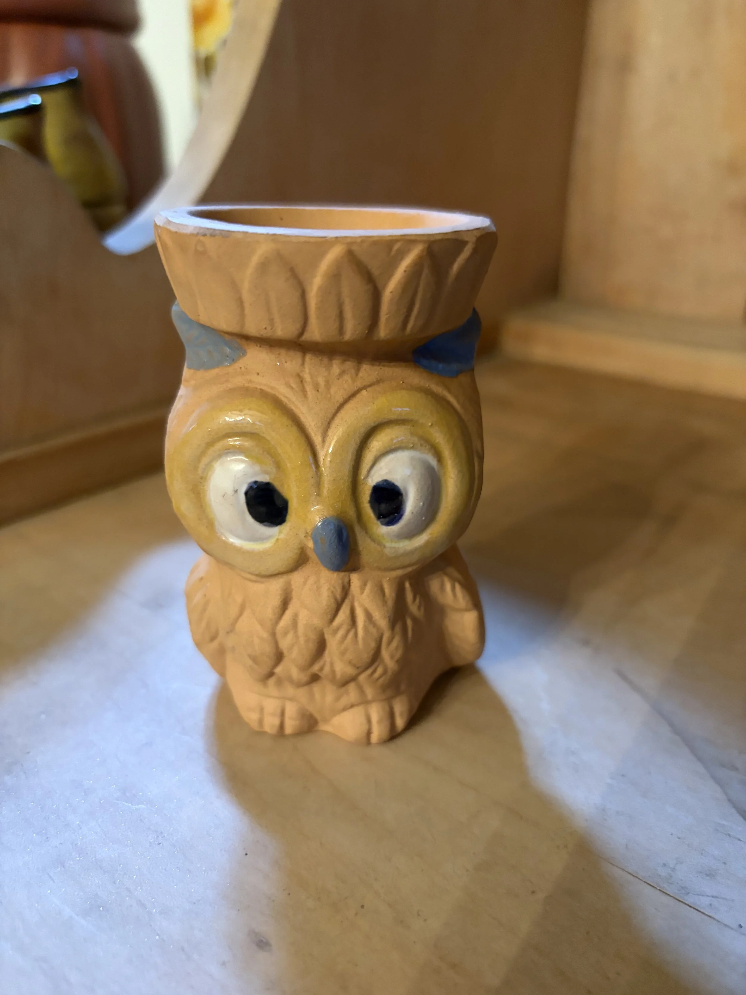 Vintage 1970's Terra-Cotta Owl Candle Holder