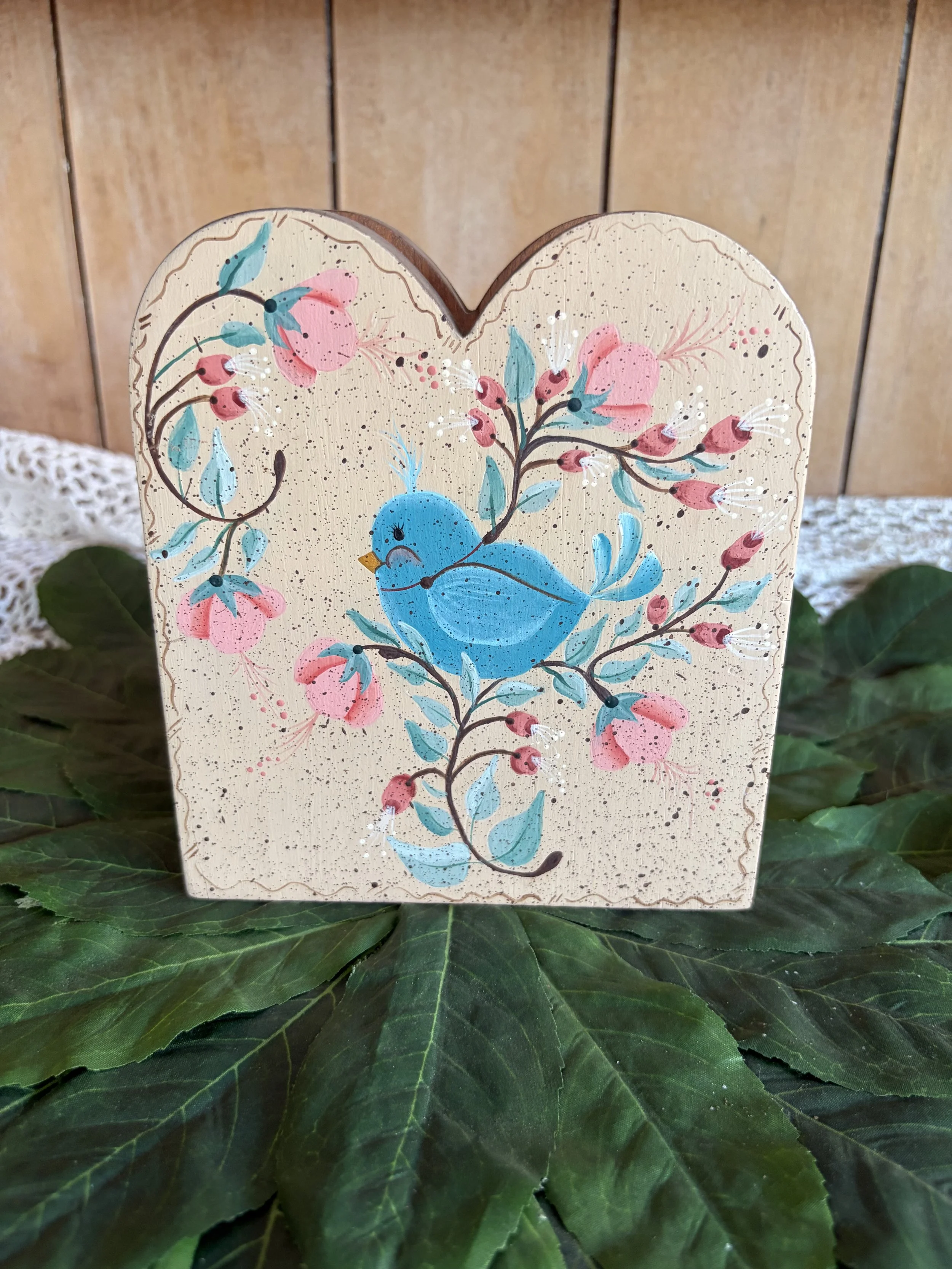 Sweet Wooden Primitive Handpainted Folk Art Wooden Holder