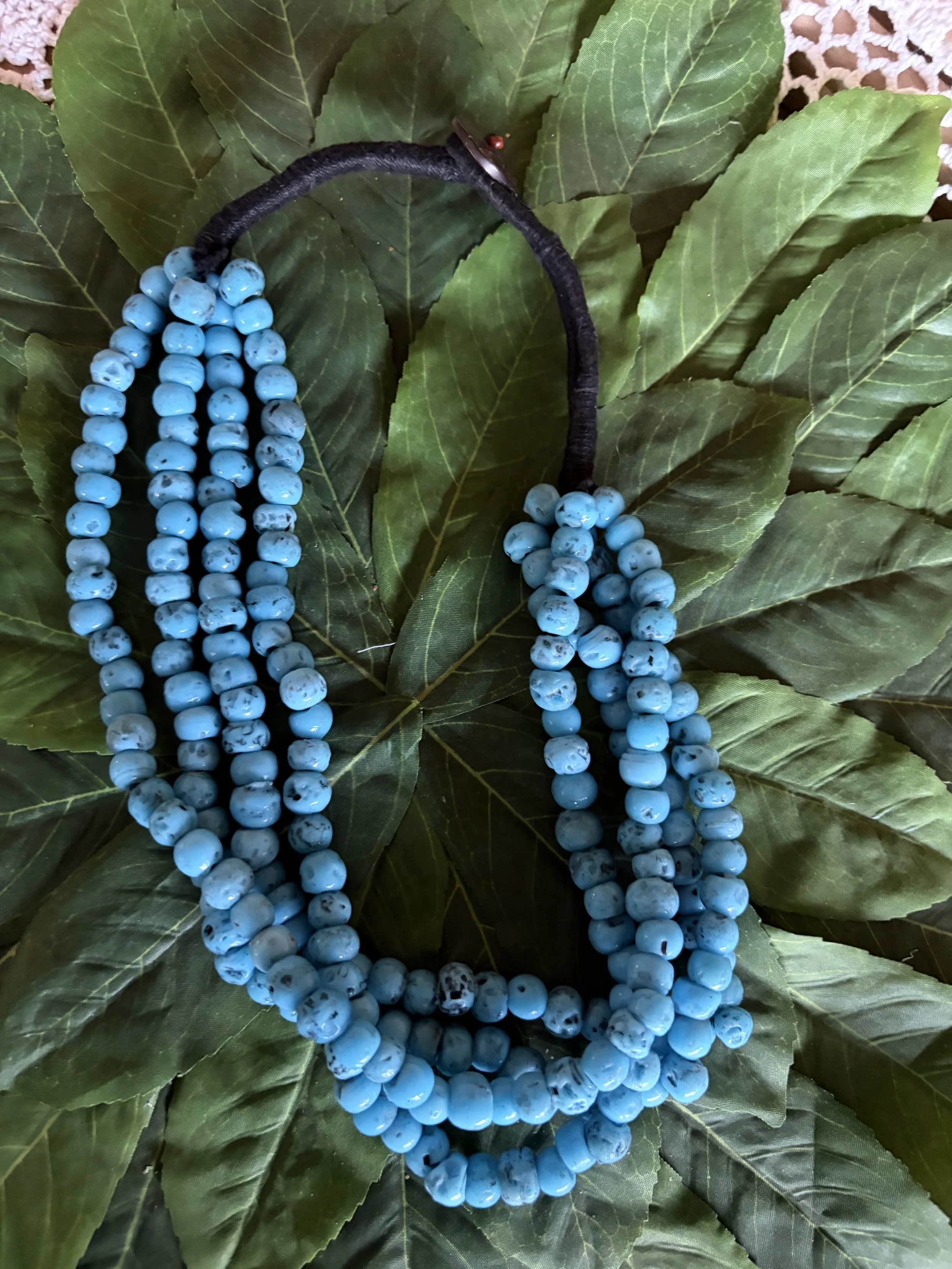 Vintage Chunky Aqua Blue Ceramic Bead 4 Strand Necklace Approx 21.5"