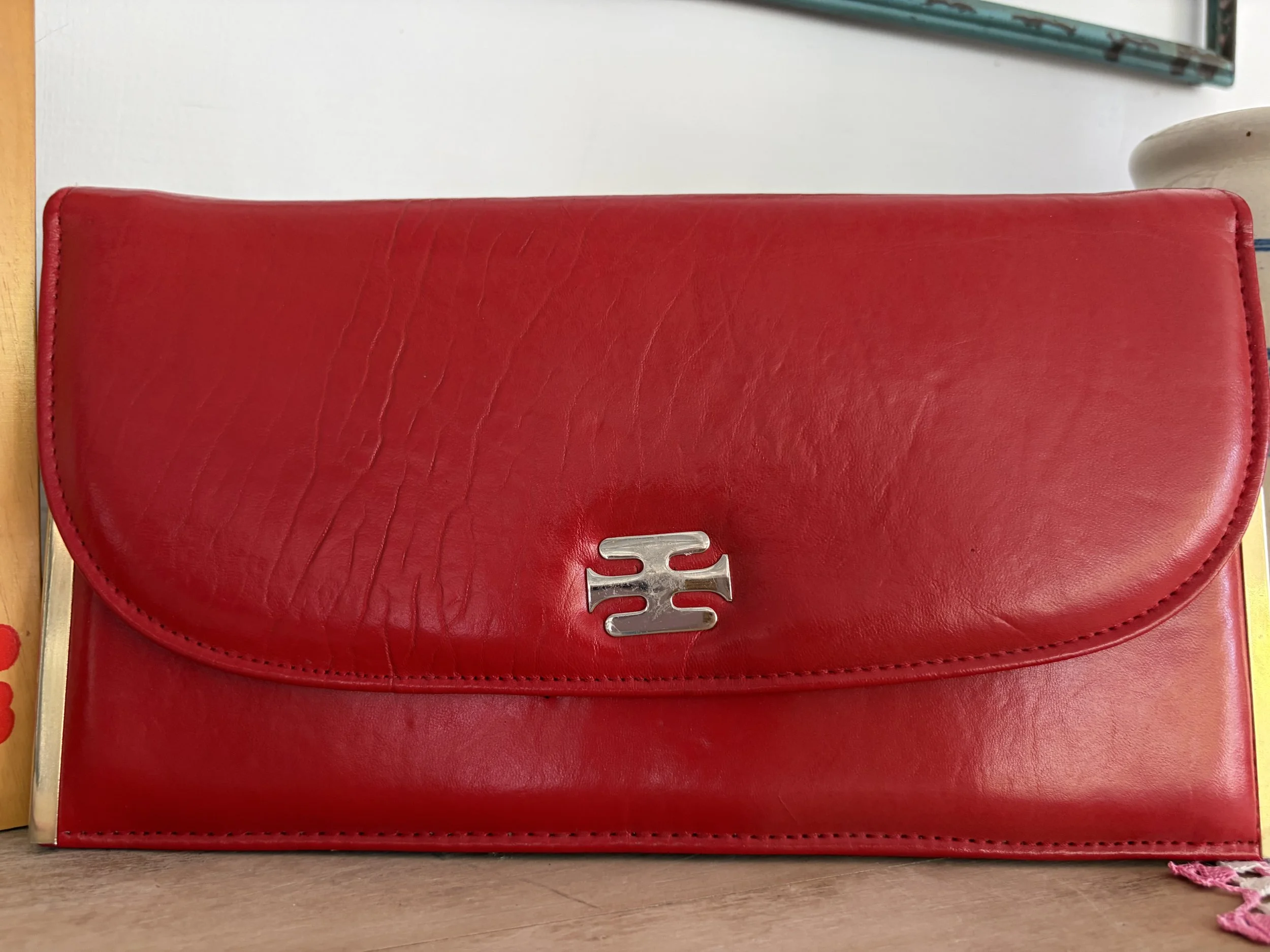 Vintage Red Leather Etra Clutch
