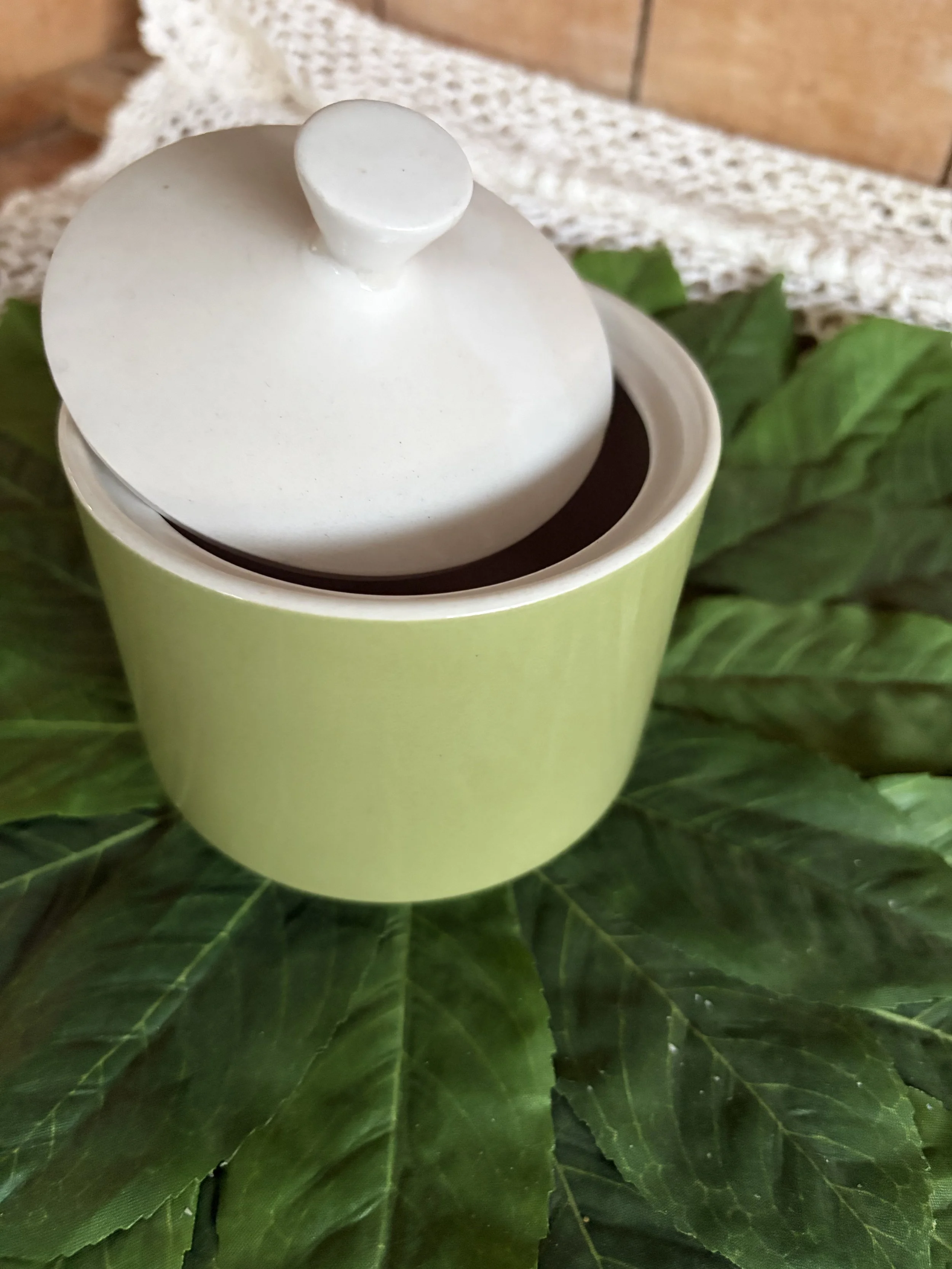Avocado Green Oneida Ware Sugar Bowl