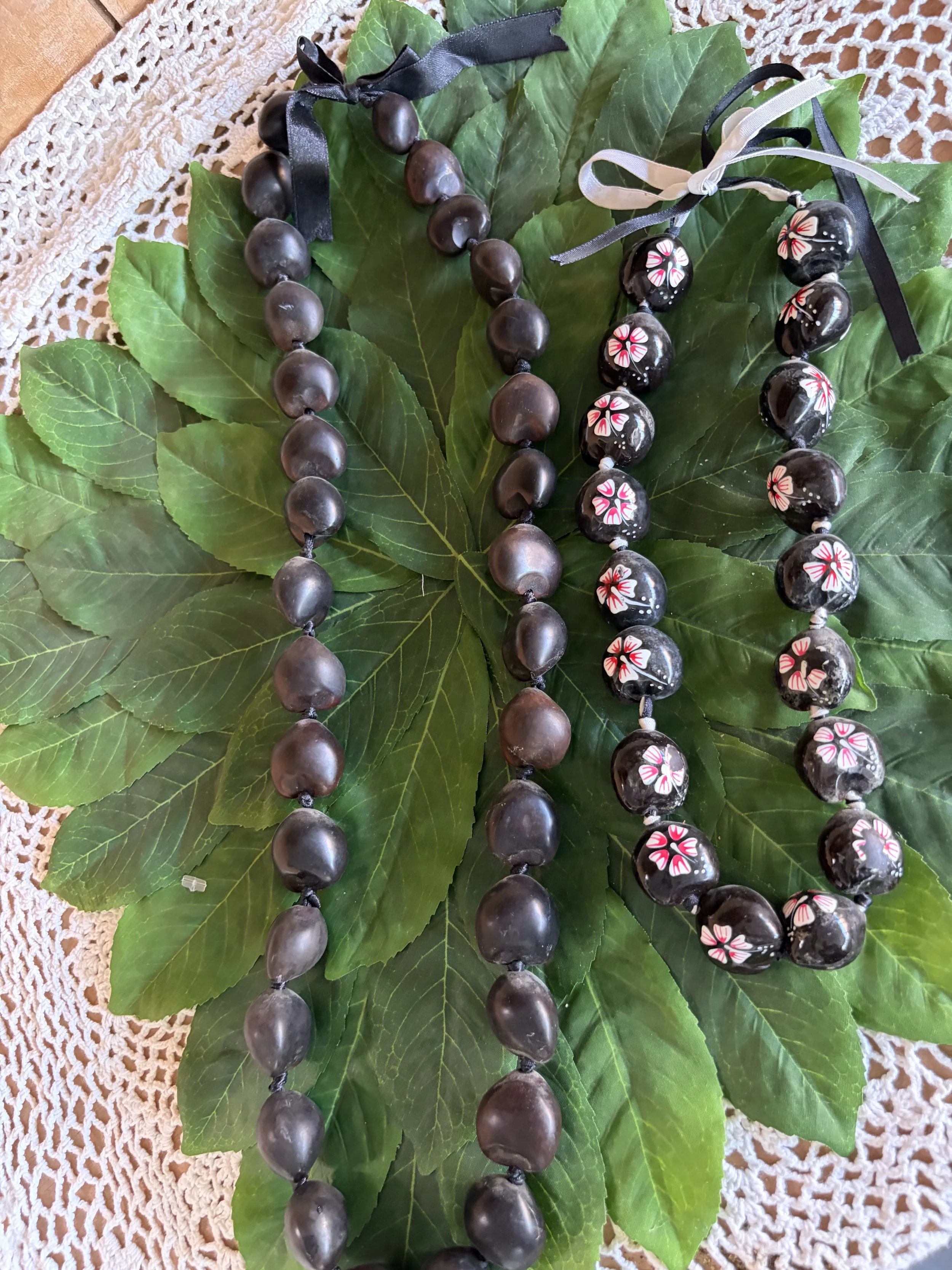 Vintage His and Hers Polished Kukui Nut Knotted Lei Necklace by Sunny Islands