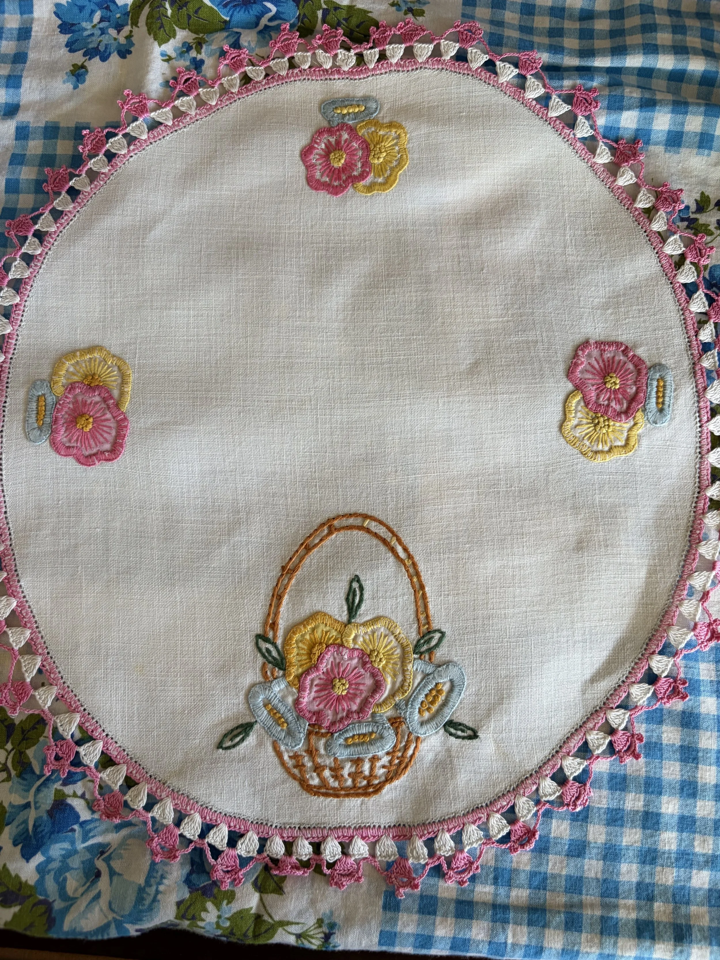 Set of 2 Sweet Vintage Doily's with Floral Embroidery