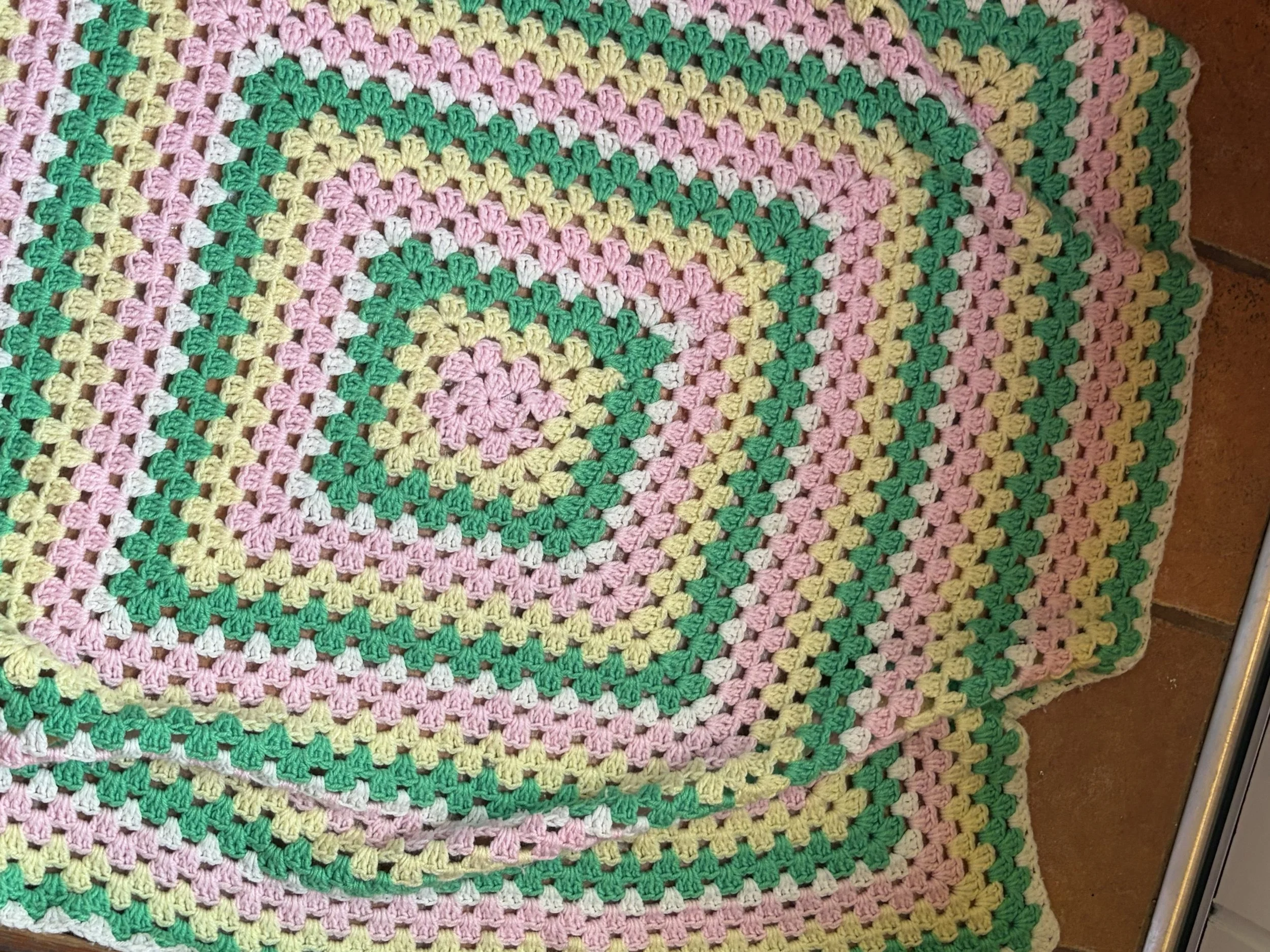 Handmade Pink, Green & Yellow Crochet Blankie