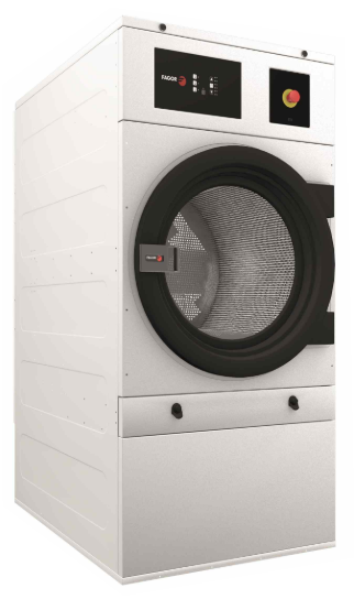 Front view of a white, front-loading washing machine with digital display and control panel.