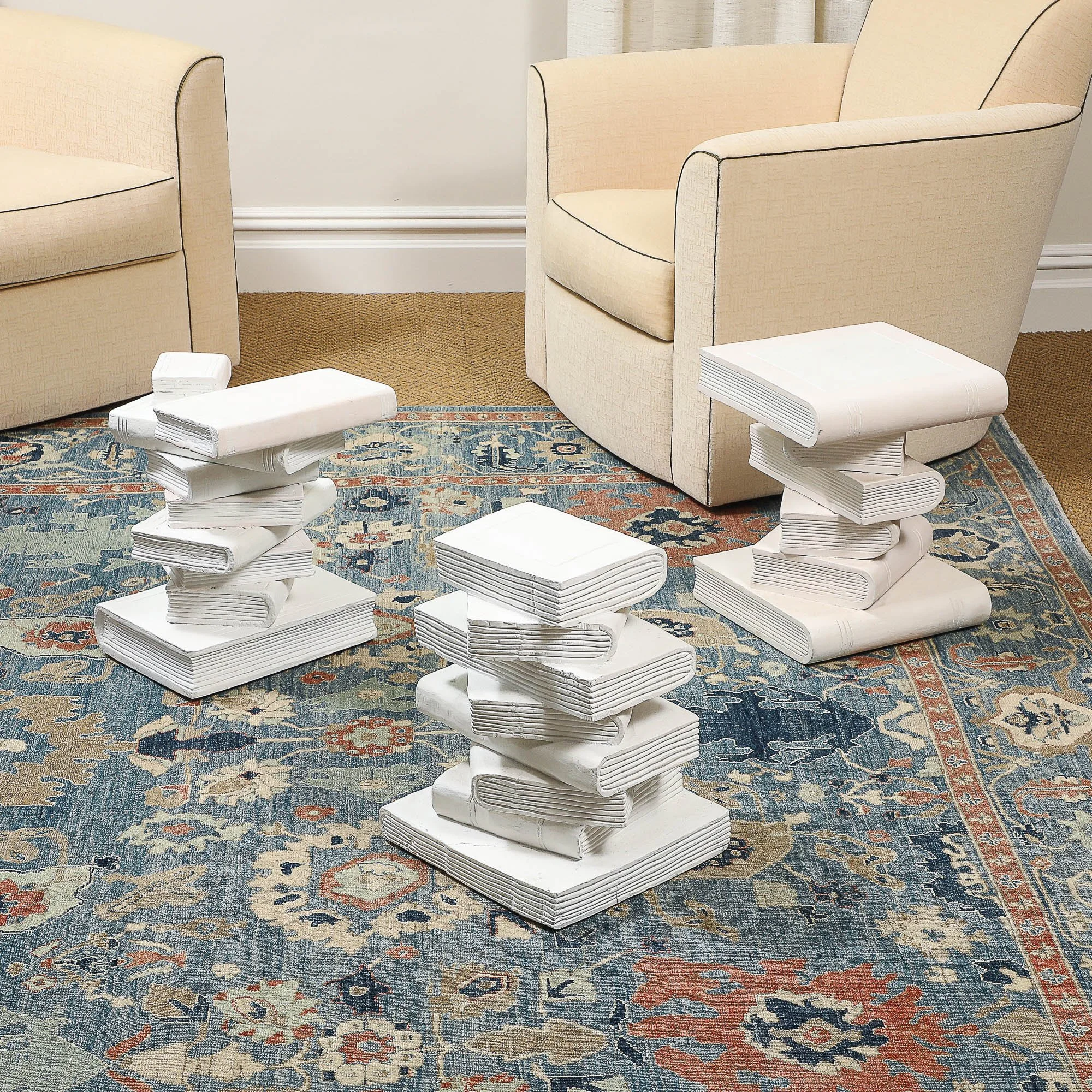Three Plaster Side Tables in the Form of a Stack of Books