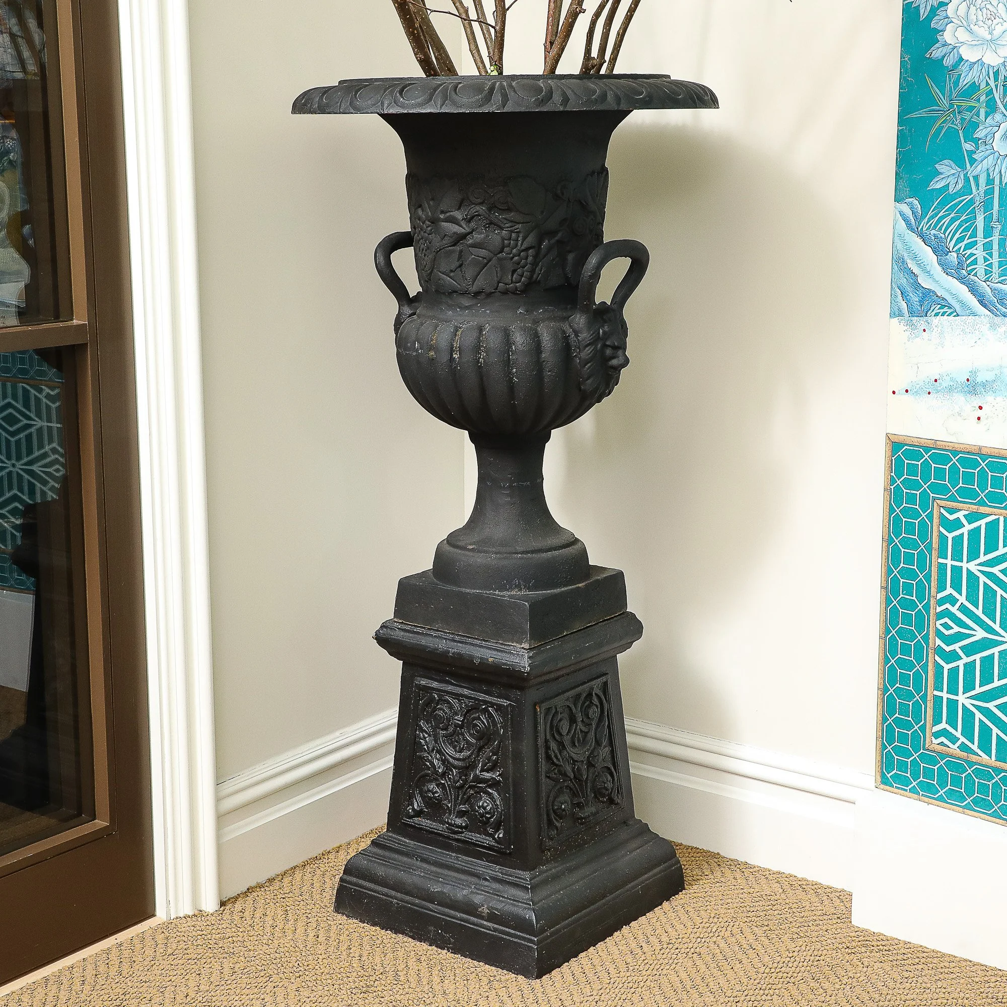 Pair of Vintage Cast-Iron Urns