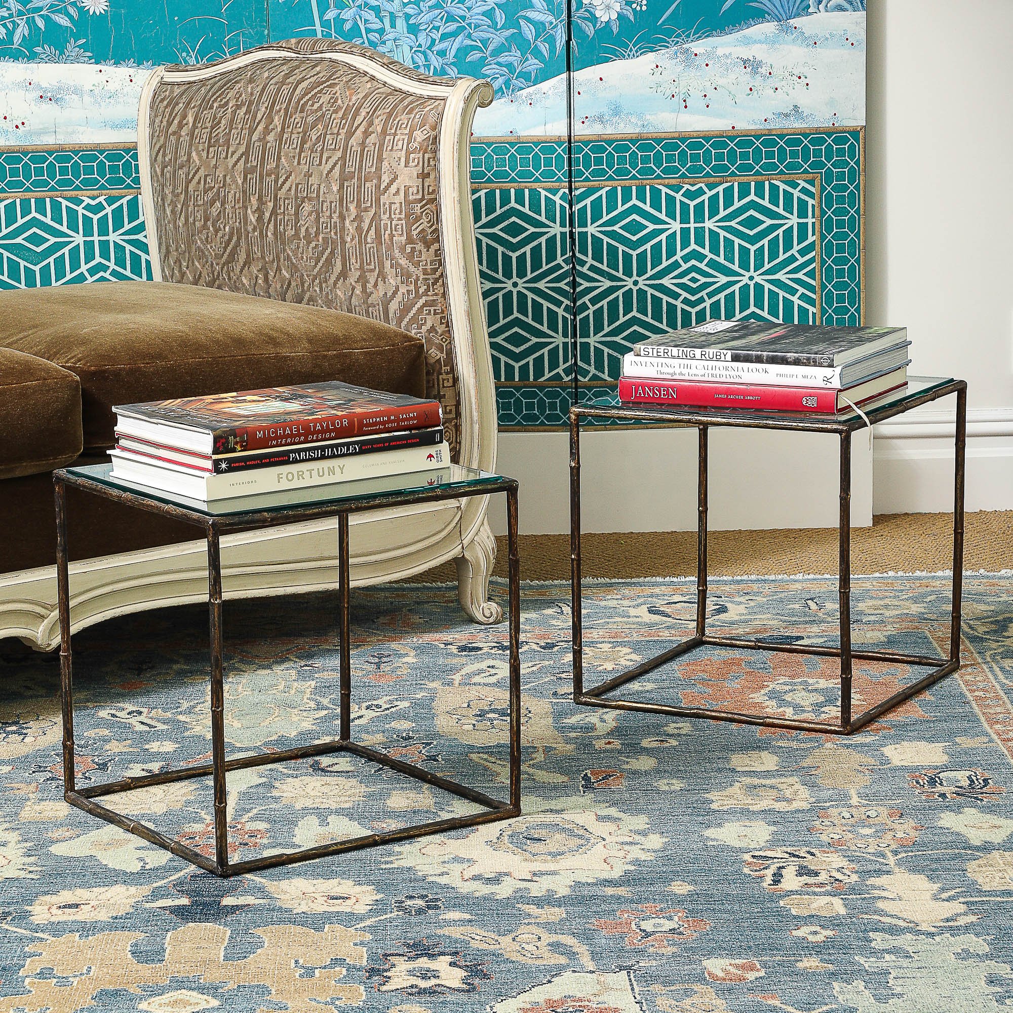 Pair of Faux Bamboo and Glass Accent Tables