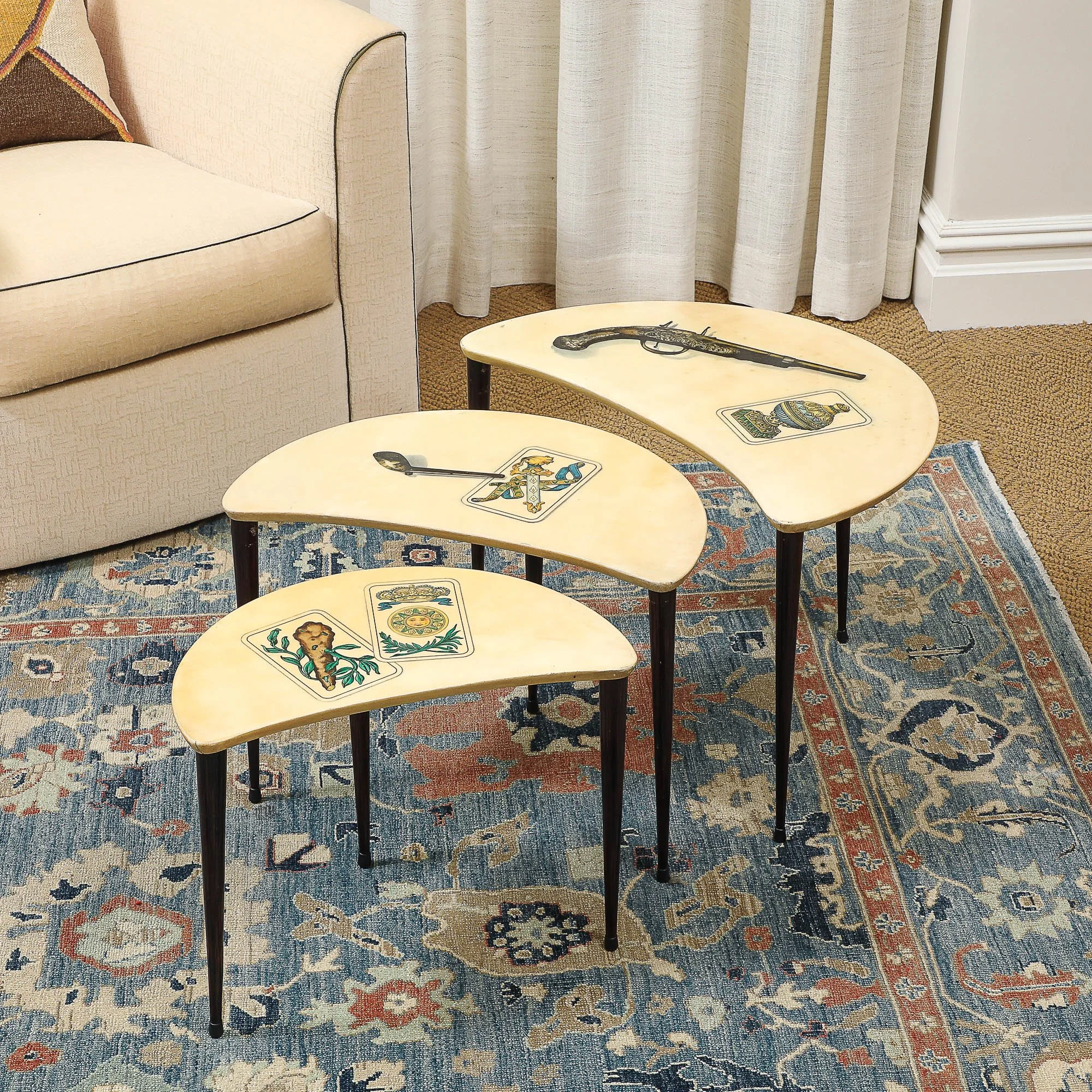 Set of Three Parchment Nesting Tables by Aldo Tura
