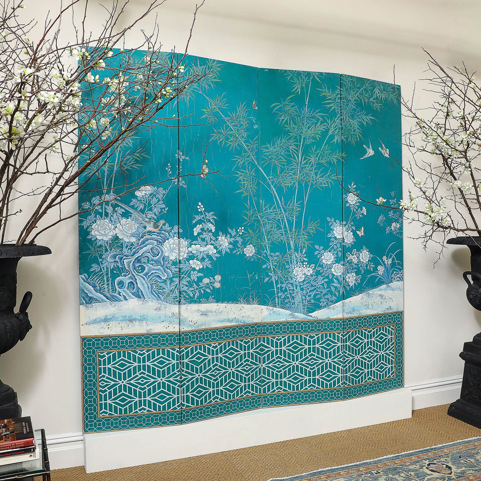 Hand-Painted Four-Panel Screen