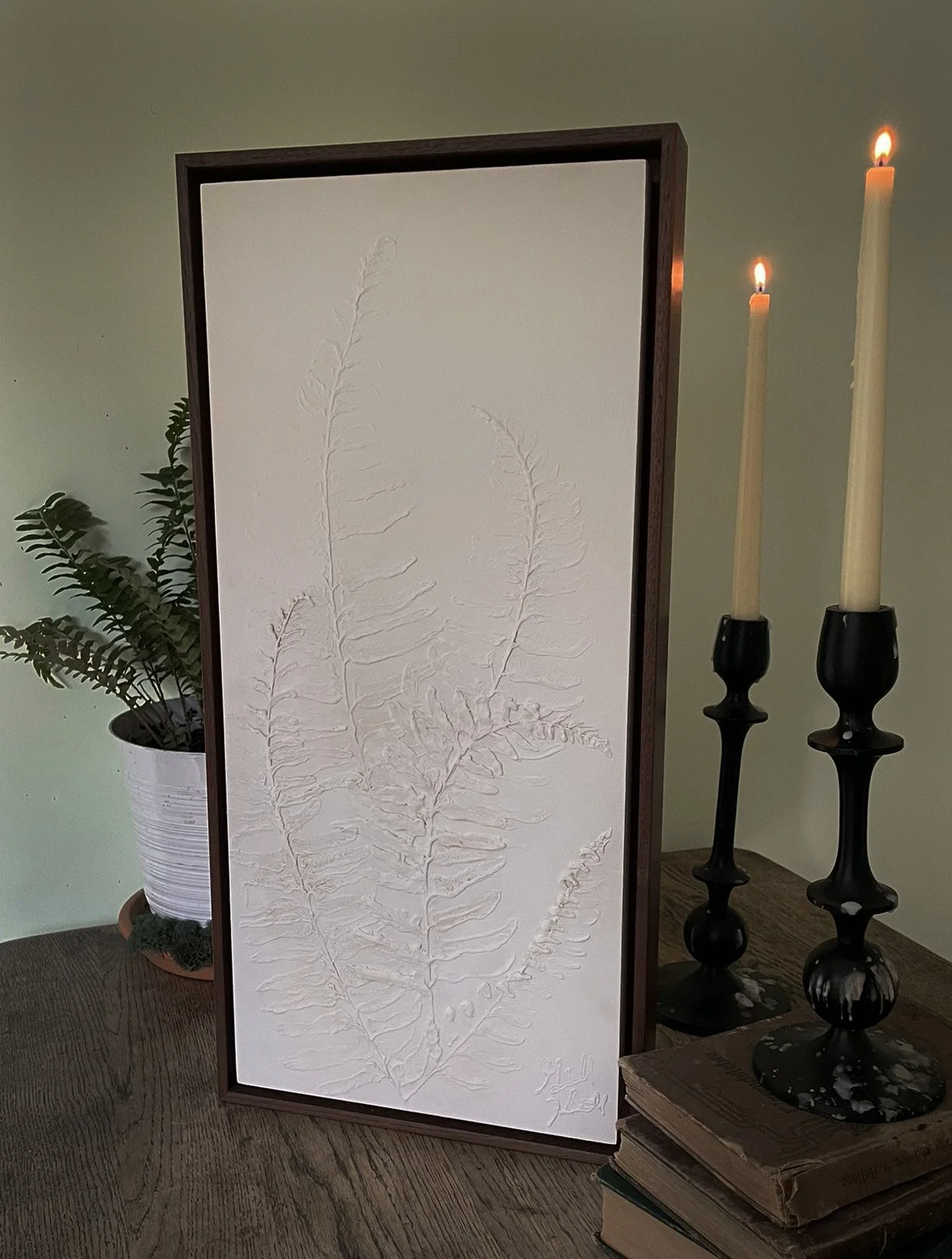 "Hoja de Helecho" 10x22, mixed media on birch panel, $525
