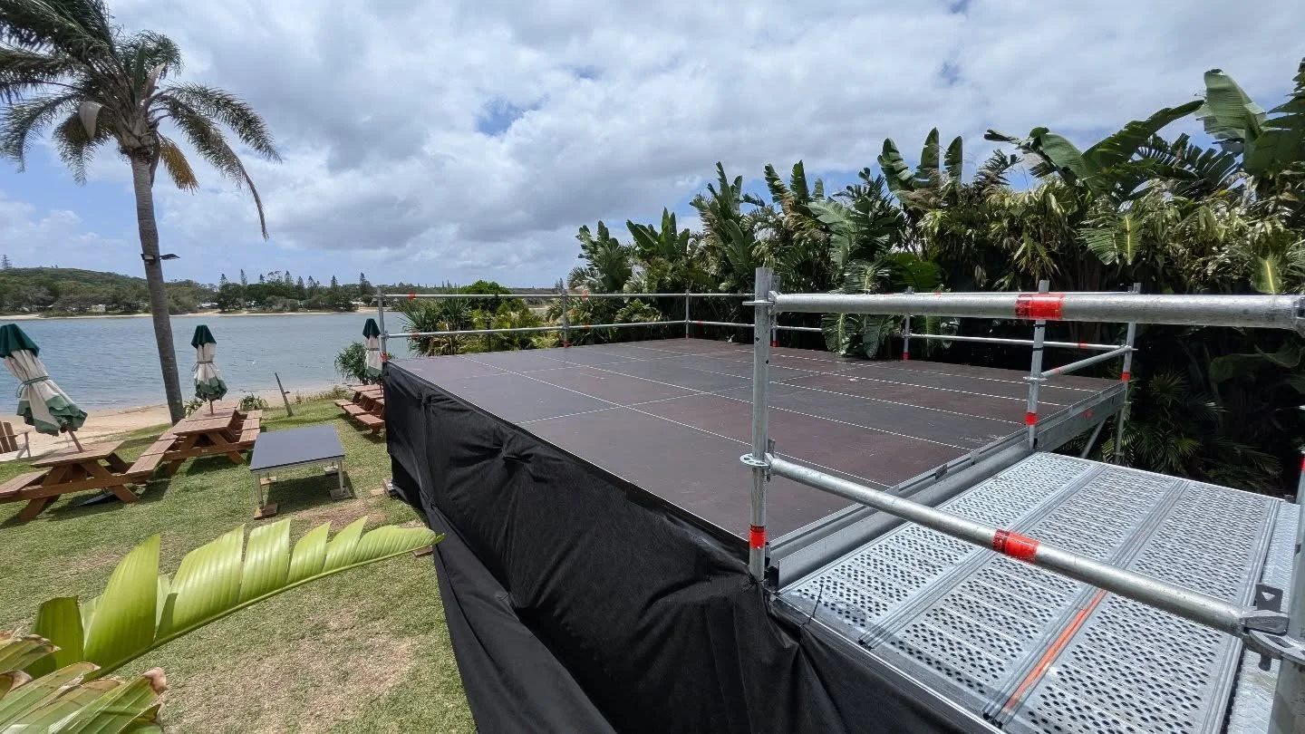 Our Layher modular Scaffold Stage standing by for a marquee roof @shawsbayhotel for NYE