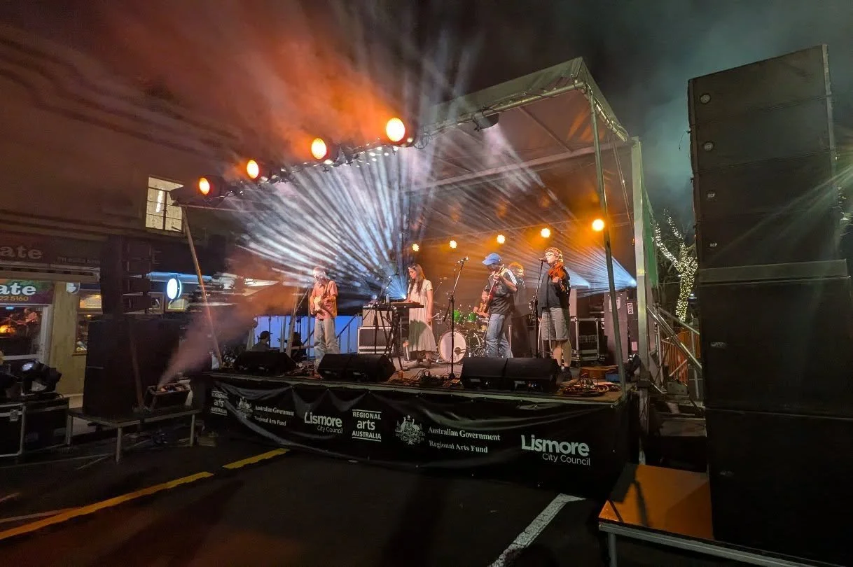 Hugely proud of our team at the inaugural LOLA - Laneways of Lismore Arts Festival, delivering both Main Stage, and Emerging Sounds full staging, audio, lighting, cable management, marquees, and even throw in a sneaky 50kva ultra silent generator 👌

