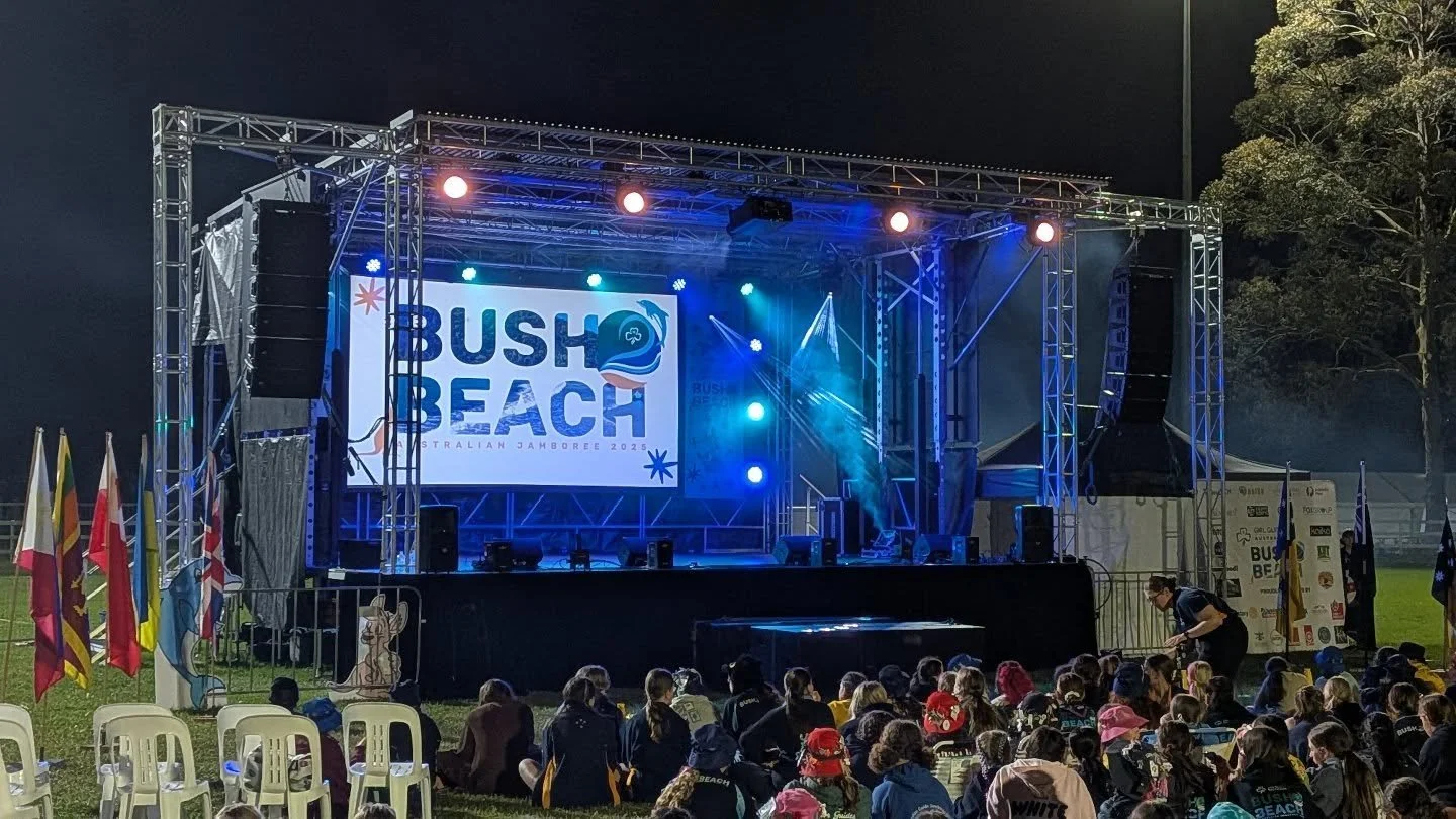 Girl Guides AU/NZ Jamboree 2025
@australianjamboree2025 

Mobile Event Solutions provided:
- XL Trailer Stage with PA wings
- Full flown audio system to cover 1500pax
- Full lighting system
- Projector and Screen
- Sparks and CO2 cannons
- FOH and si