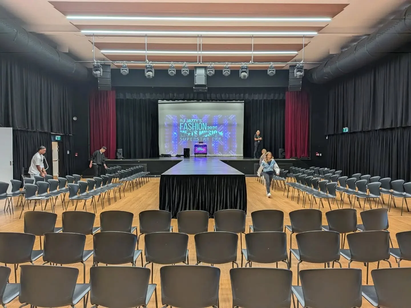 Last weekend we supplied a 10x2m catwalk / thrust extension to the Broadbeach Cultural Centre existing stage. 
For these setups, it's always key that the extension is perfectly flush with the existing stage, that it's perfectly level, that it's fixed