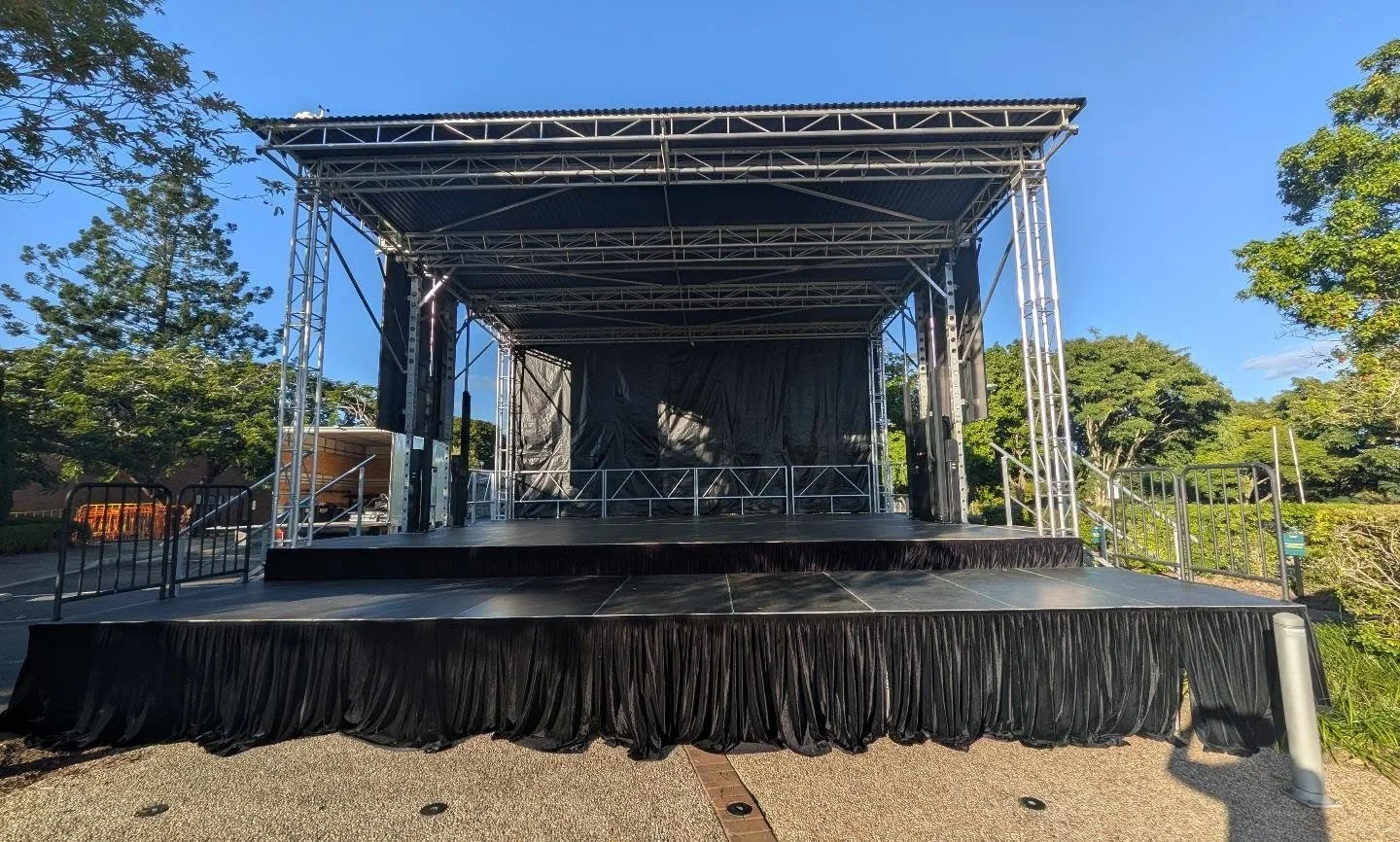 Our XL Trailer Stage with 9x2m tiered deck extension ready for a school event in Brisbane!