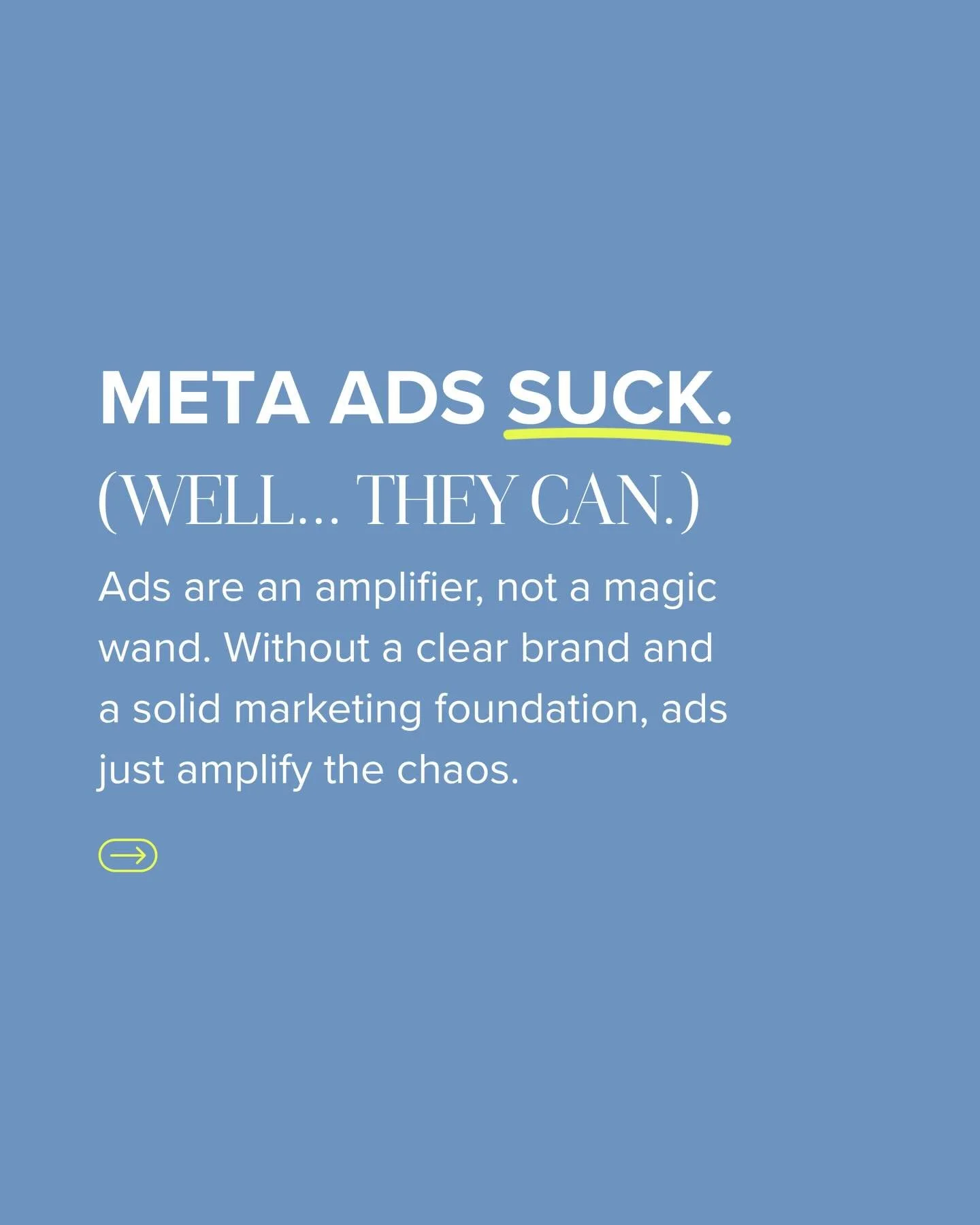 Ads don&rsquo;t create clarity or chaos, they amplify it.

When the foundations aren&rsquo;t there, ads simply make that more visible.

Run ads when your brand, offer and strategy are ready to be scaled, not as a shortcut to find them.

#marketingstr