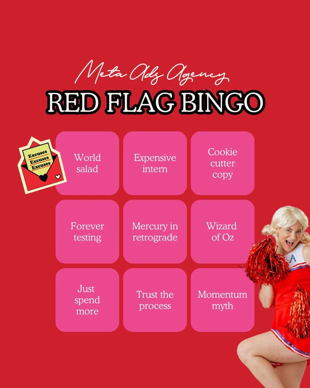 A game where winning is not a good thing. Let's play Agency Red Flag BINGO. ⁠
⁠
Too many small business owners are still spending money with agencies that are not getting results. Or worse. ⁠
⁠
How many of these experiences can you tick off your BING