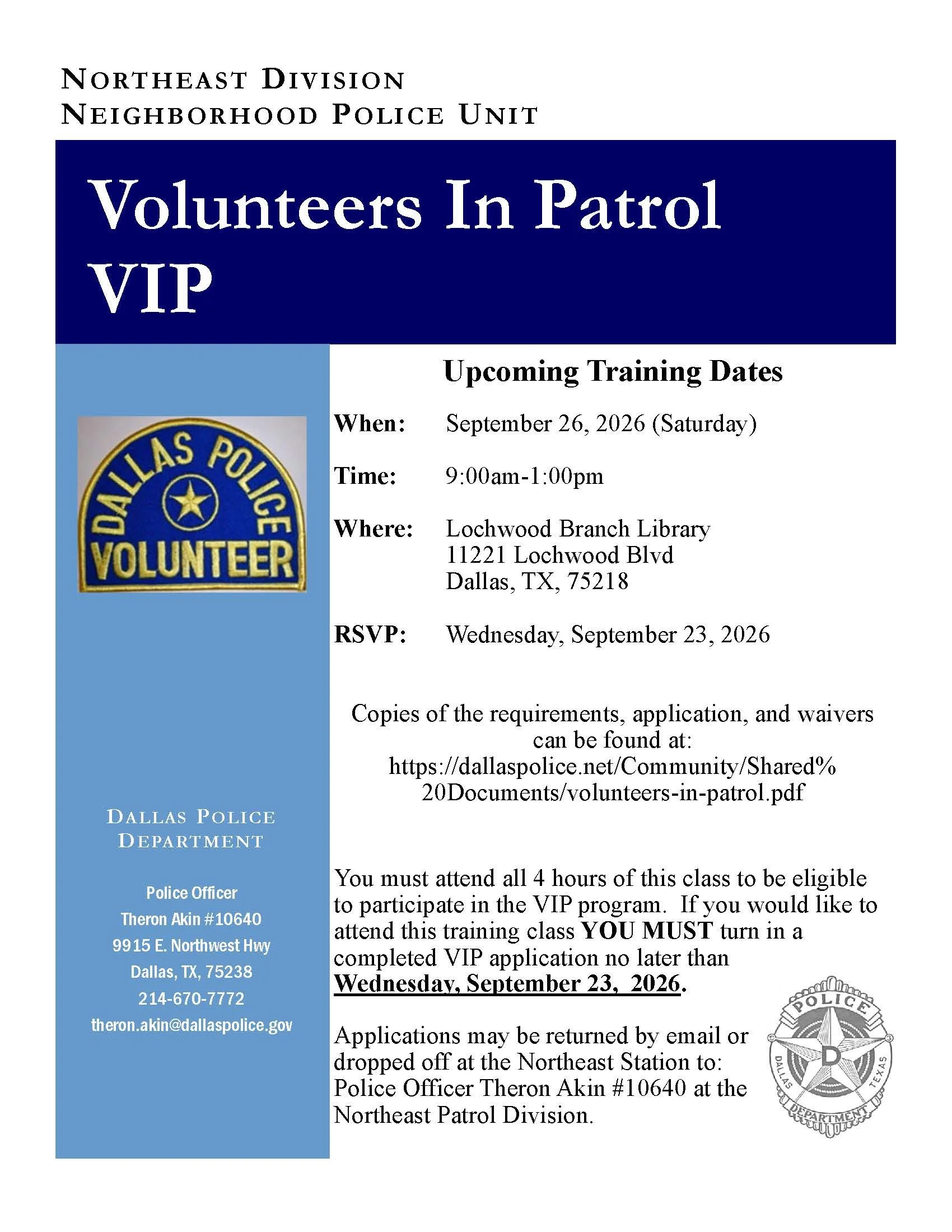 Volunteers in Patrol (VIP) Training