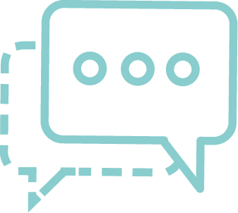 Outline of a speech bubble with three dots inside, representing communication or messaging.