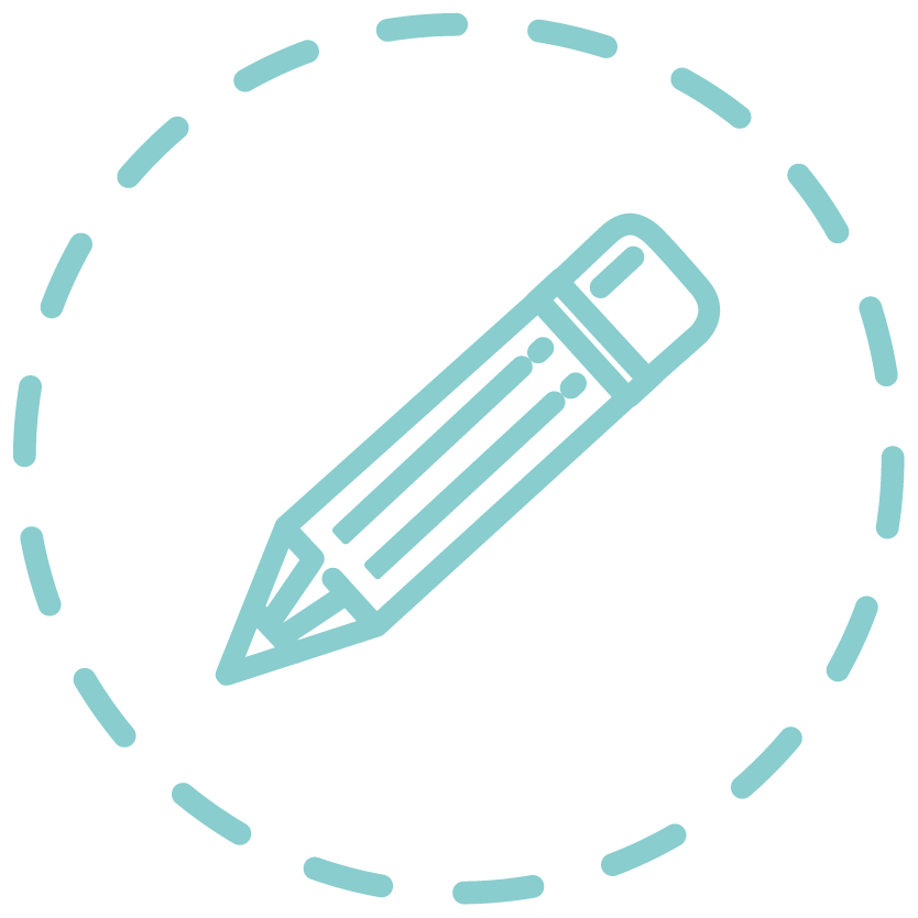 A light blue outlined pencil icon inside a dashed circle on a transparent background.