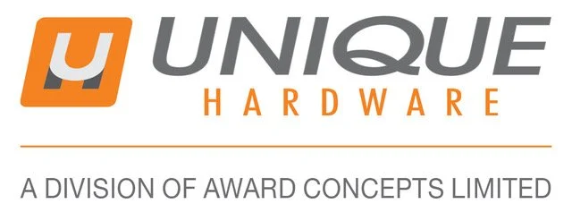 Logo of Unique Hardware with an orange and gray design and text indicating it is a division of Award Concepts Limited.