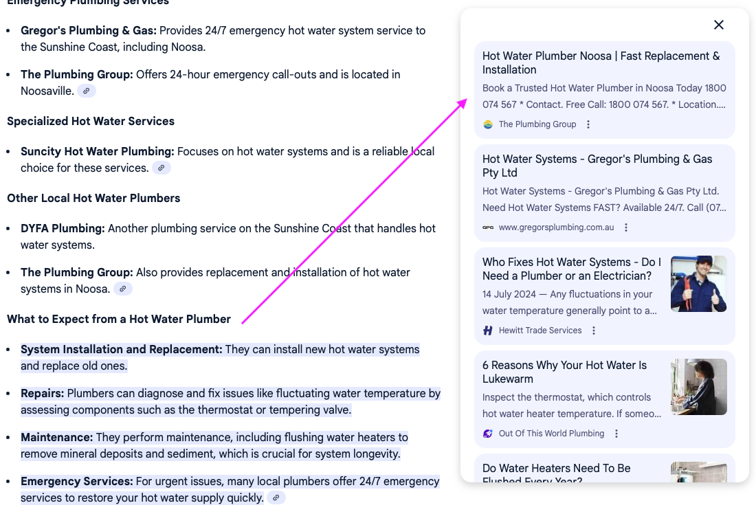 example - TPG AI overview with related query