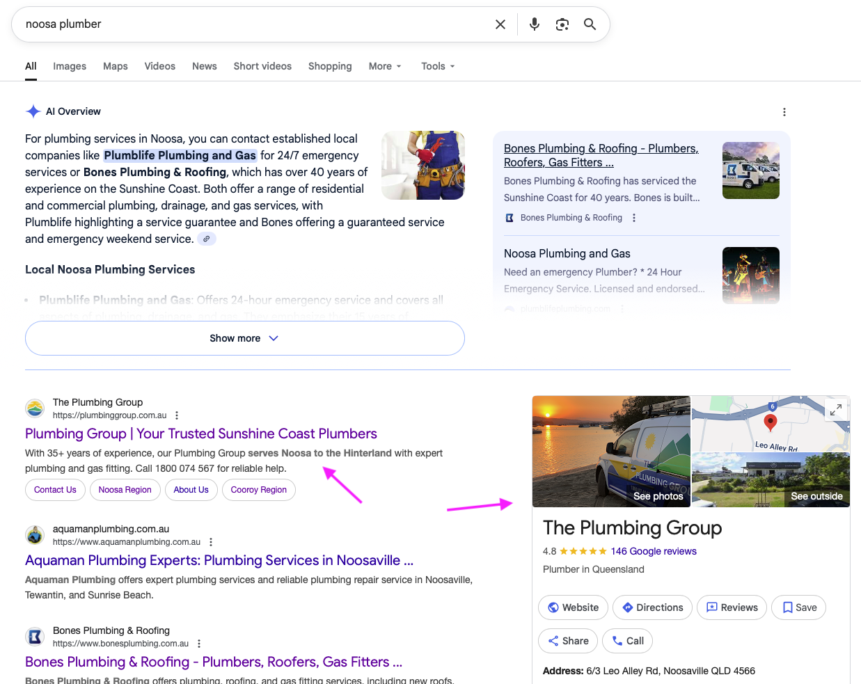 example - TPG business profile local search
