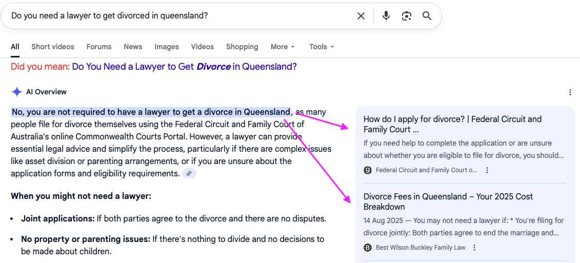 example - BWB double AI overview with related queries