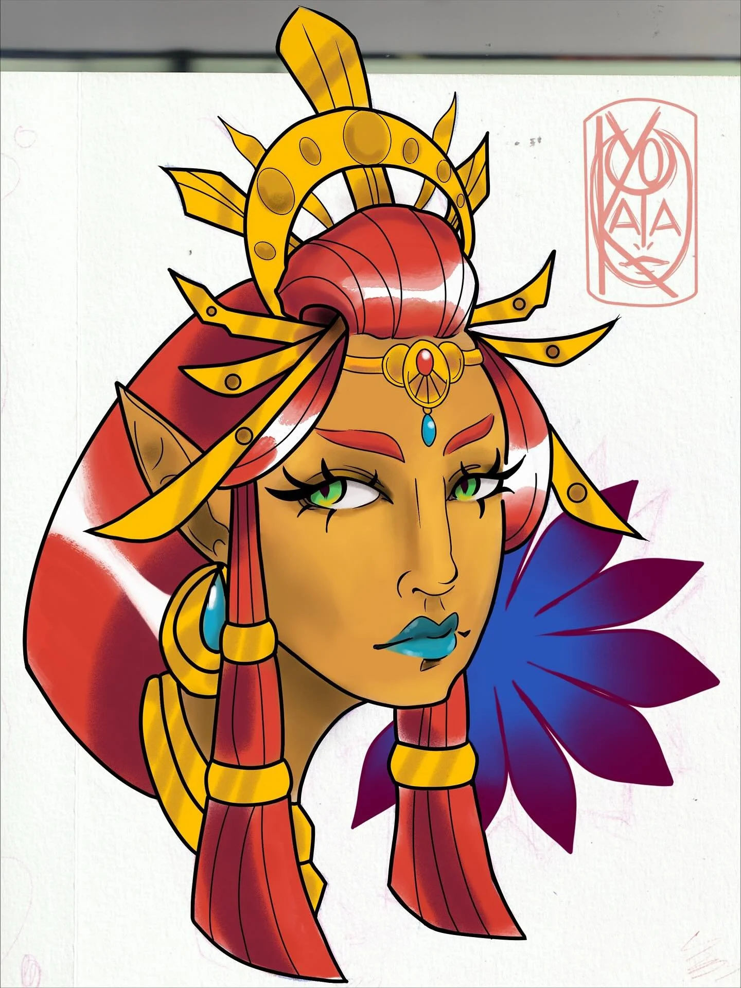 Riju from Zelda tears of the kingdom. 
Swipe to see my drawing process. 
This would work on the upper or lower arm. Or even a calf. Shoulder blade too. 
6in tall.