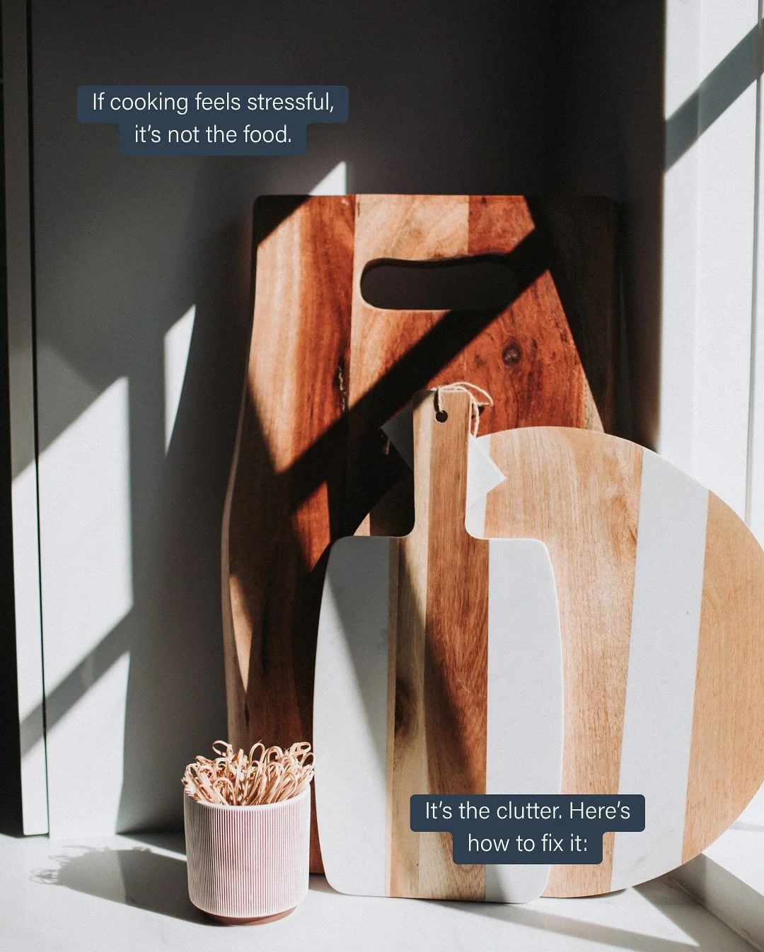 From duplicates to expired spices to overflowing counters, kitchens fill up fast. The good news? A few small SHIFTs make a big difference (trust us).

Swipe through for our best kitchen decluttering tips to clear space, simplify meals, and make the h