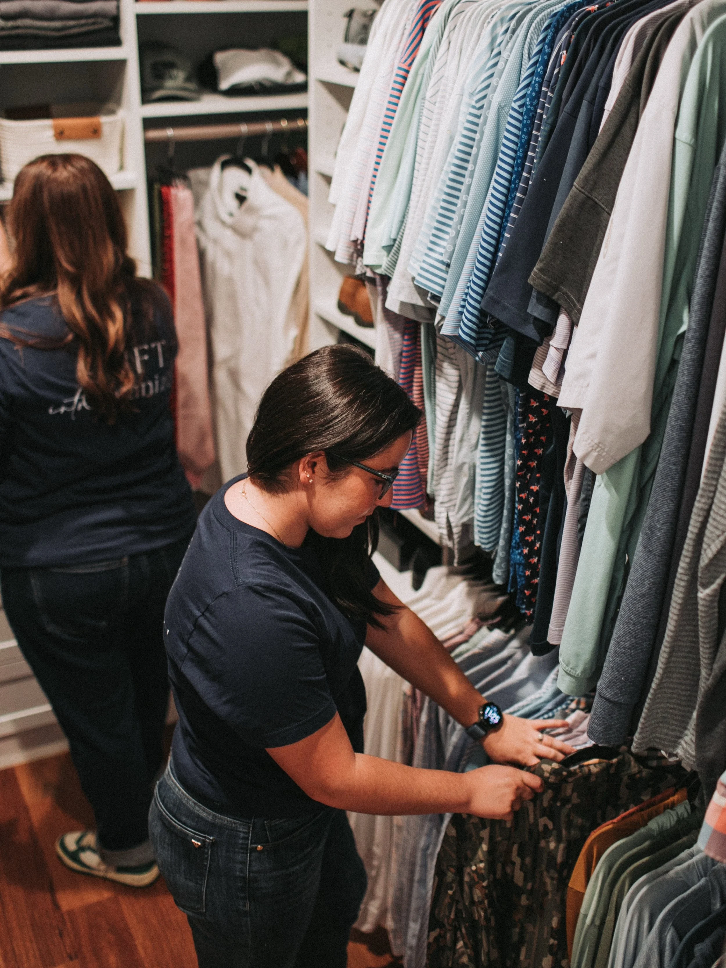 How we organize closets at SHIFT &darr;

We always start by grouping everything into categories first: tops, dresses, denim, pants, activewear, outerwear, etc. It instantly helps the closet feel less overwhelming and makes it easier to see what you a