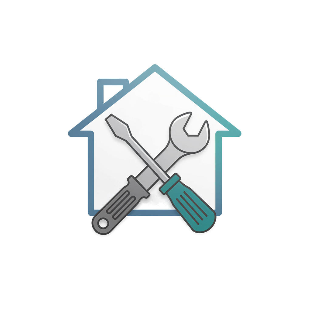 Home repair icon with a screwdriver and a wrench crossed inside a house outline.