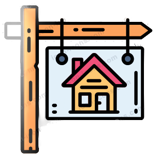 A house sign hanging on a wall with construction tools like a ruler and a pencil depicted.