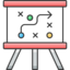 Line graph with ascending trend, red and blue points, and a small black X at the bottom right