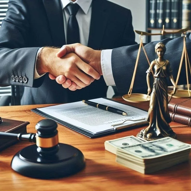 2 persons shaking hands after signing a contract