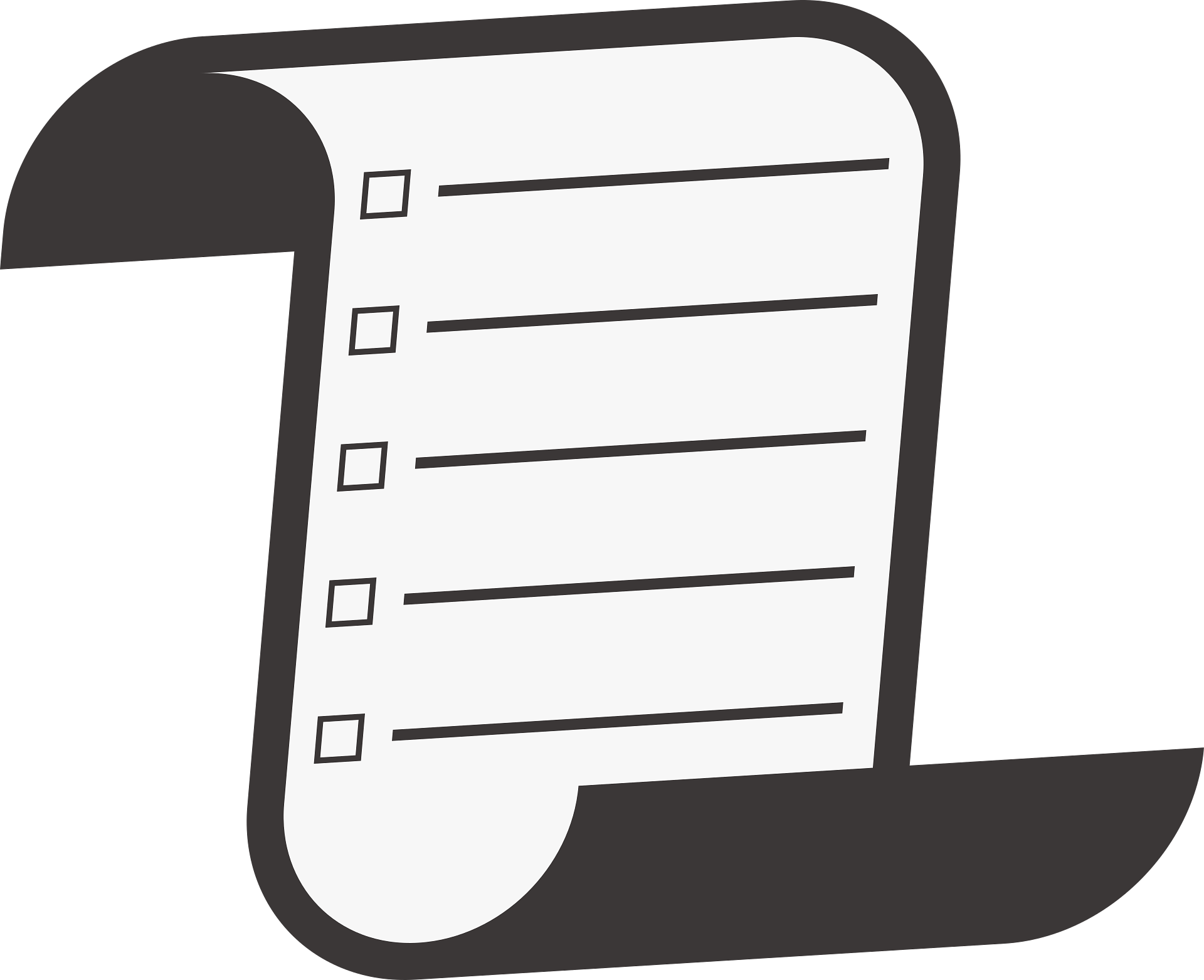 A close-up of a digital checklist with empty boxes against a background with red and black lines.