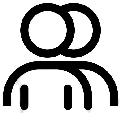 Black background with white minimalist illustration of a person with a round head and rectangular body, and a white circle above representing a head or moon.