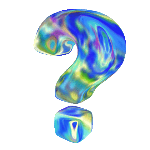 Colorful, fluid-like question mark on a blue background.