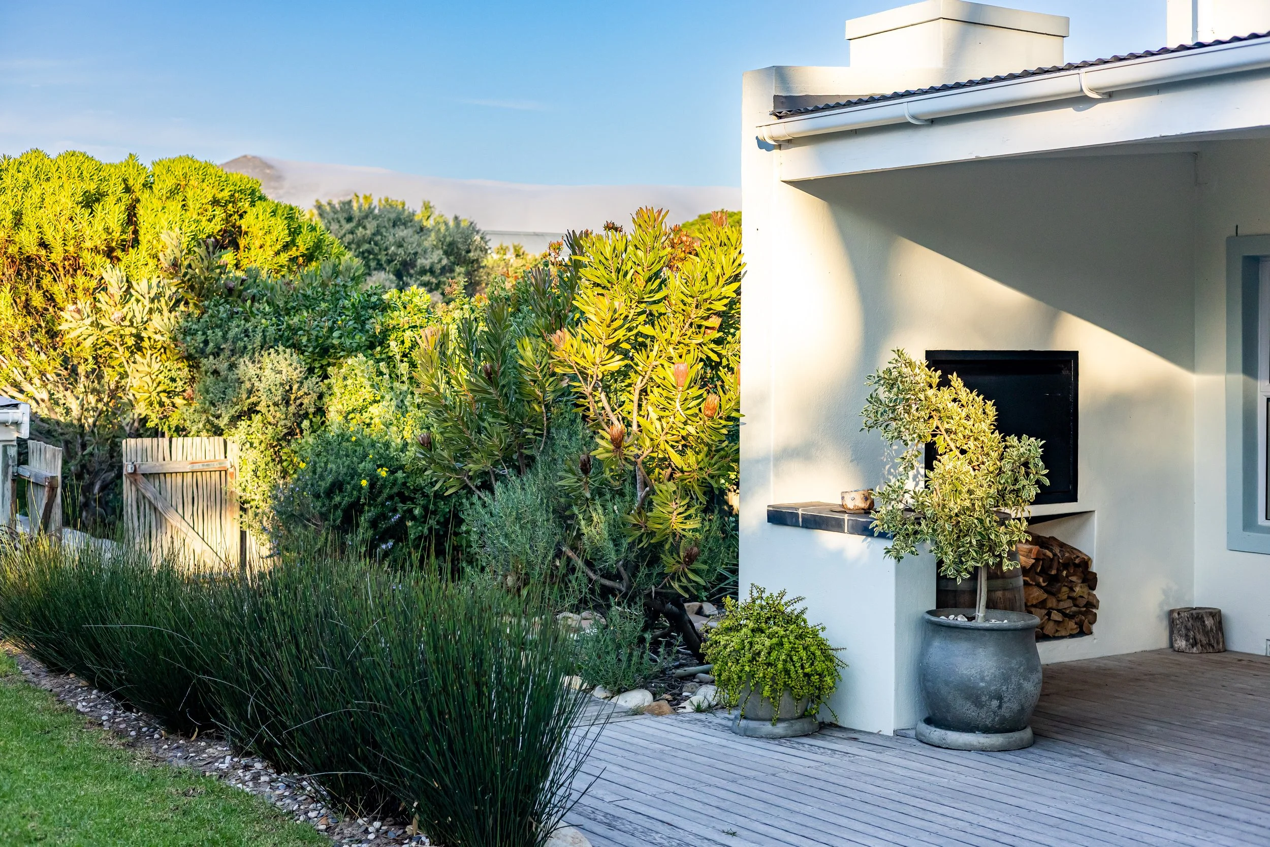 Landscaped entrance to a luxury residential home photographed for an Airbnb and property listing in Cape Town.