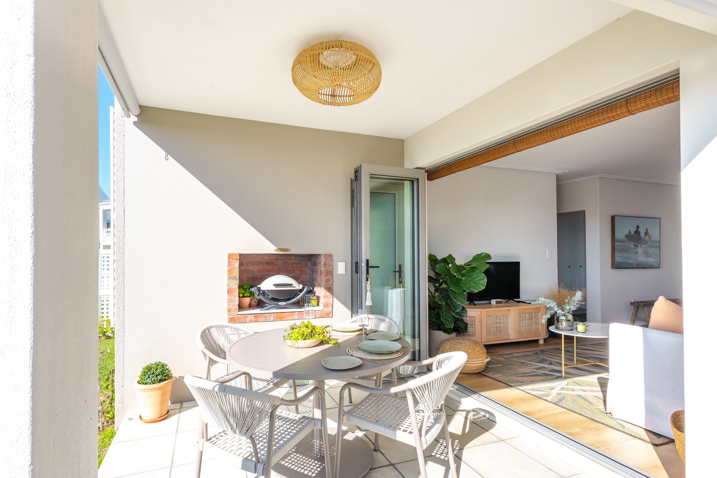 Outdoor patio area at Cape Town holiday rental photographed for Airbnb 