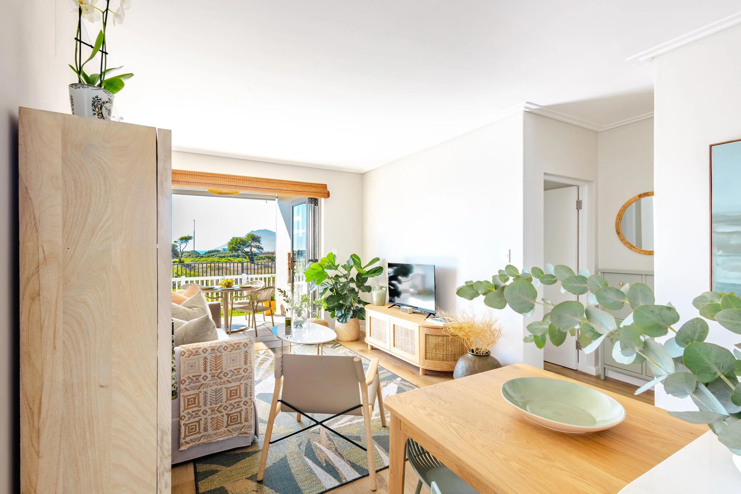 Minimalist living room interior in short-term rental property Cape Town