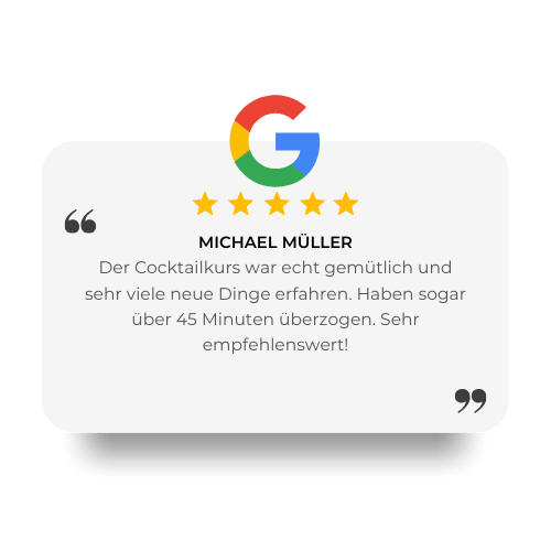 Der Cocktailkurs war echt gemütlich und sehr viele neue Dinge erfahren. Haben sogar über 45 Minuten überzogen. Sehr empfehlenswert!