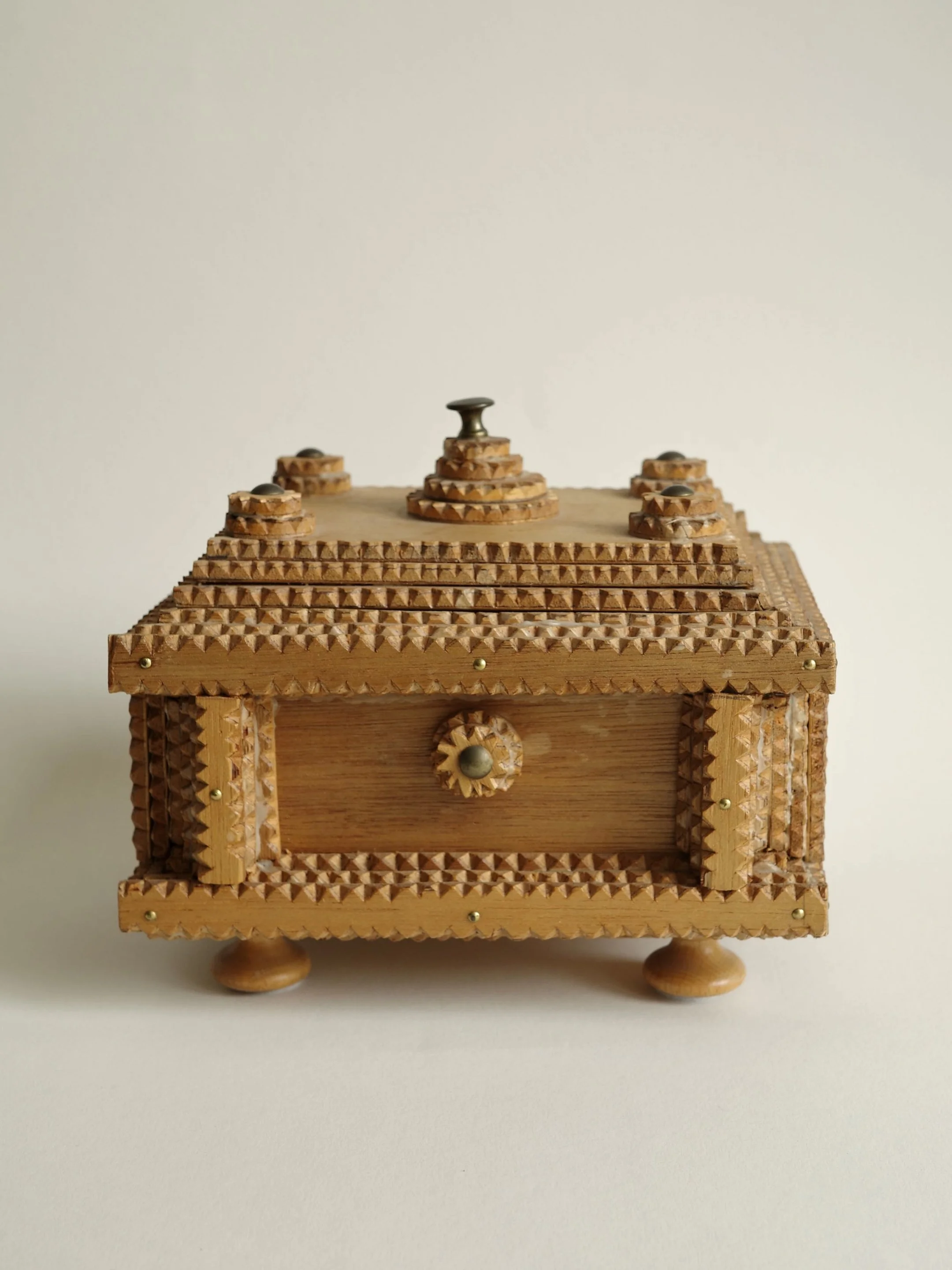 Antique 19th Century Tramp Art Wooden Box