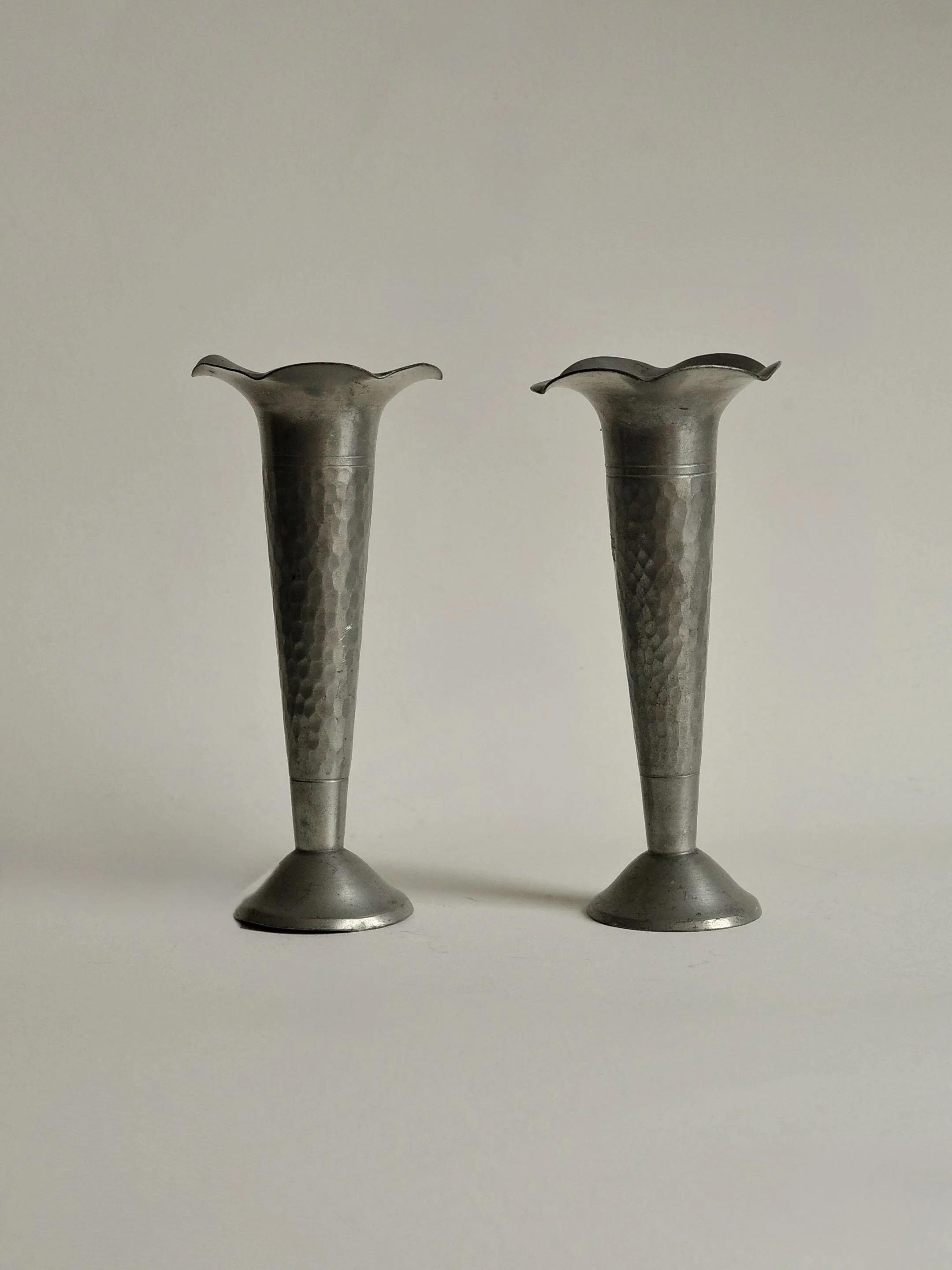 Hammered Pewter Trumpet Vases