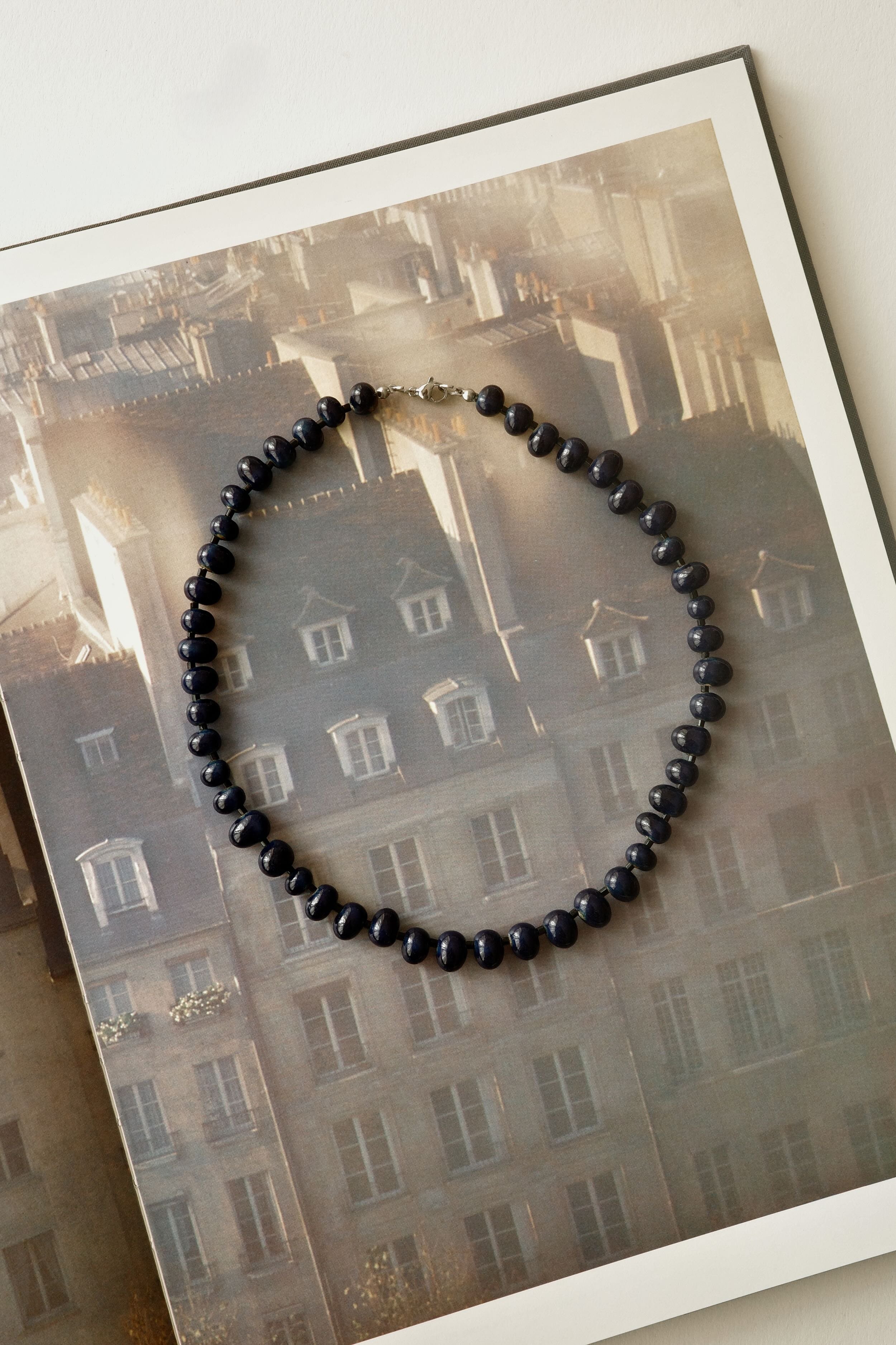 Sole Necklace: Dark Navy Glazed Bead Necklace