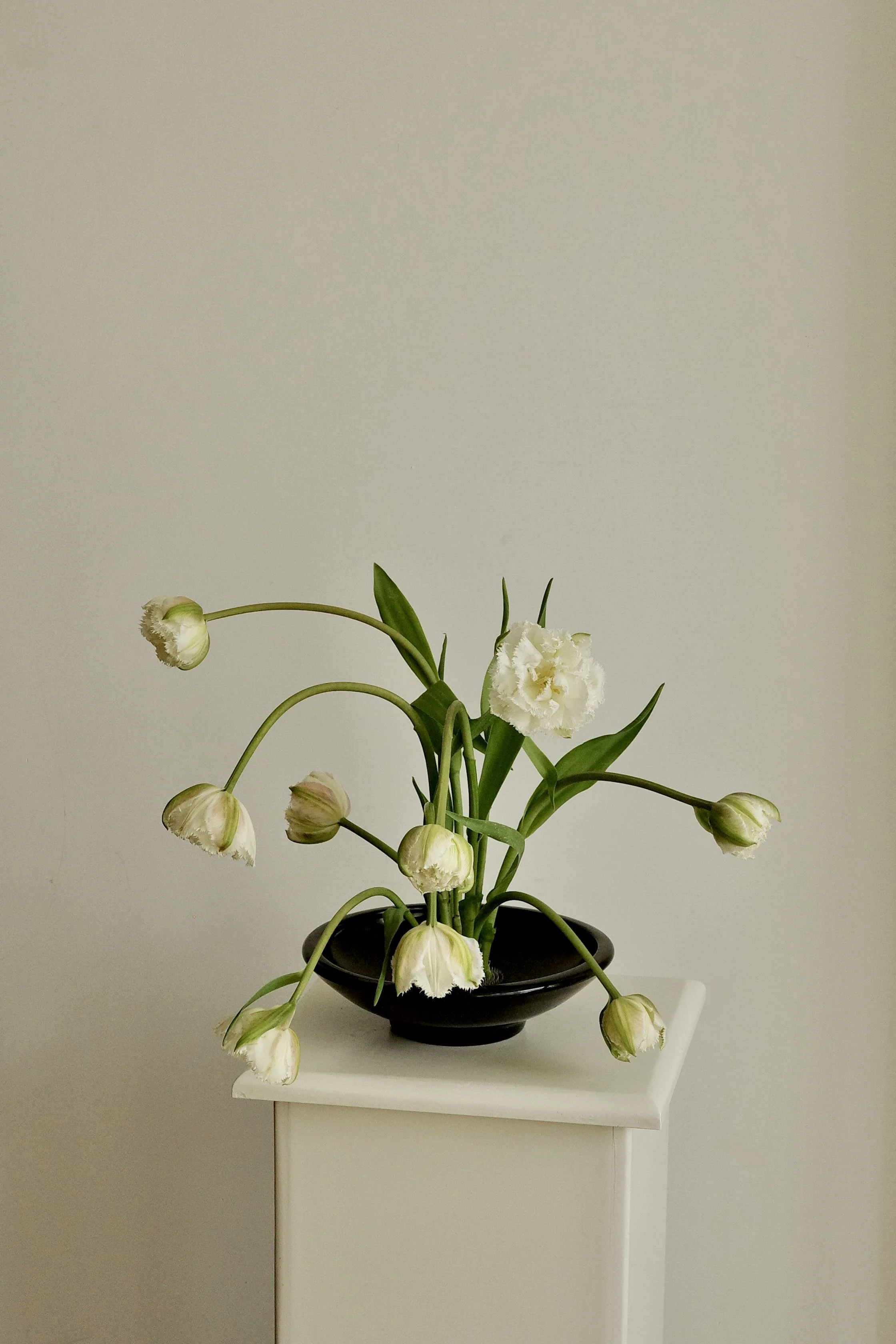 Mid-Century Modern Black Ceramic Ikebana Bowl